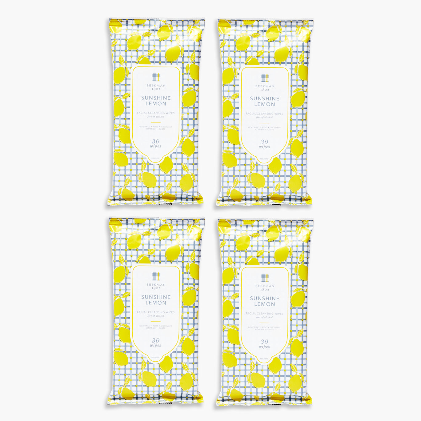 Sunshine Lemon Face Wipes - 4 Pack | Gentle Cleansing Wipes for All Skin Types | Perfect for Travel, Gym & Daily Skincare Routine