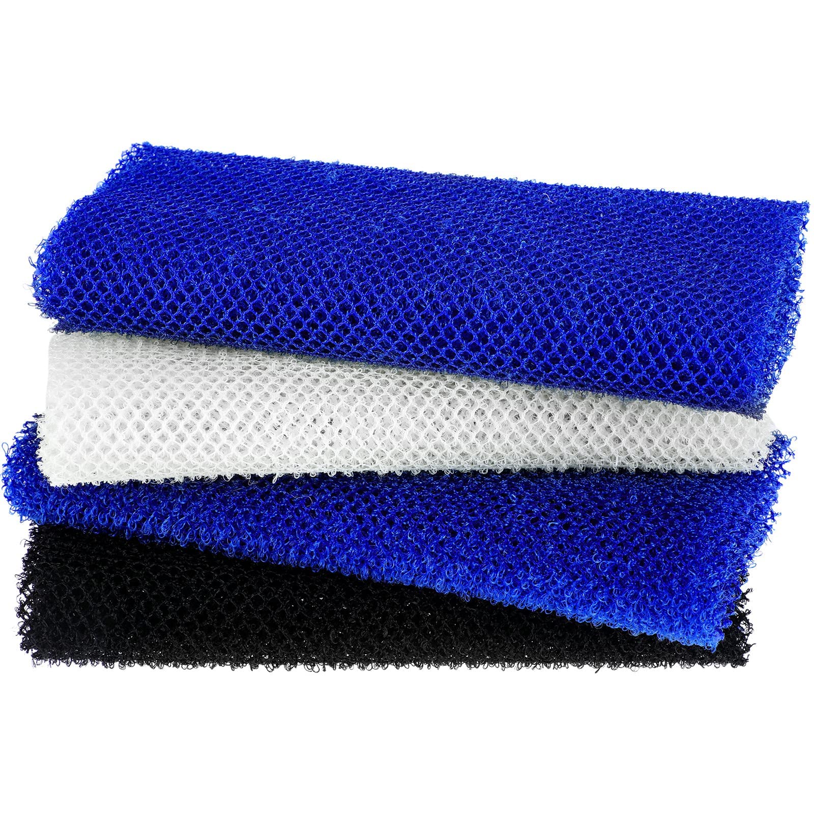 4-Pack African Exfoliating Bath Net Sponge - Polyester Body Scrubber & Back Scrubber for Shower, 7.8 x 27.6 Inch (White, Light Gray, Royal Blue) - Gentle Skin Exfoliation & Deep Cleansing for Daily Use - Perfect for Spa, Home Bath & Travel Essentials