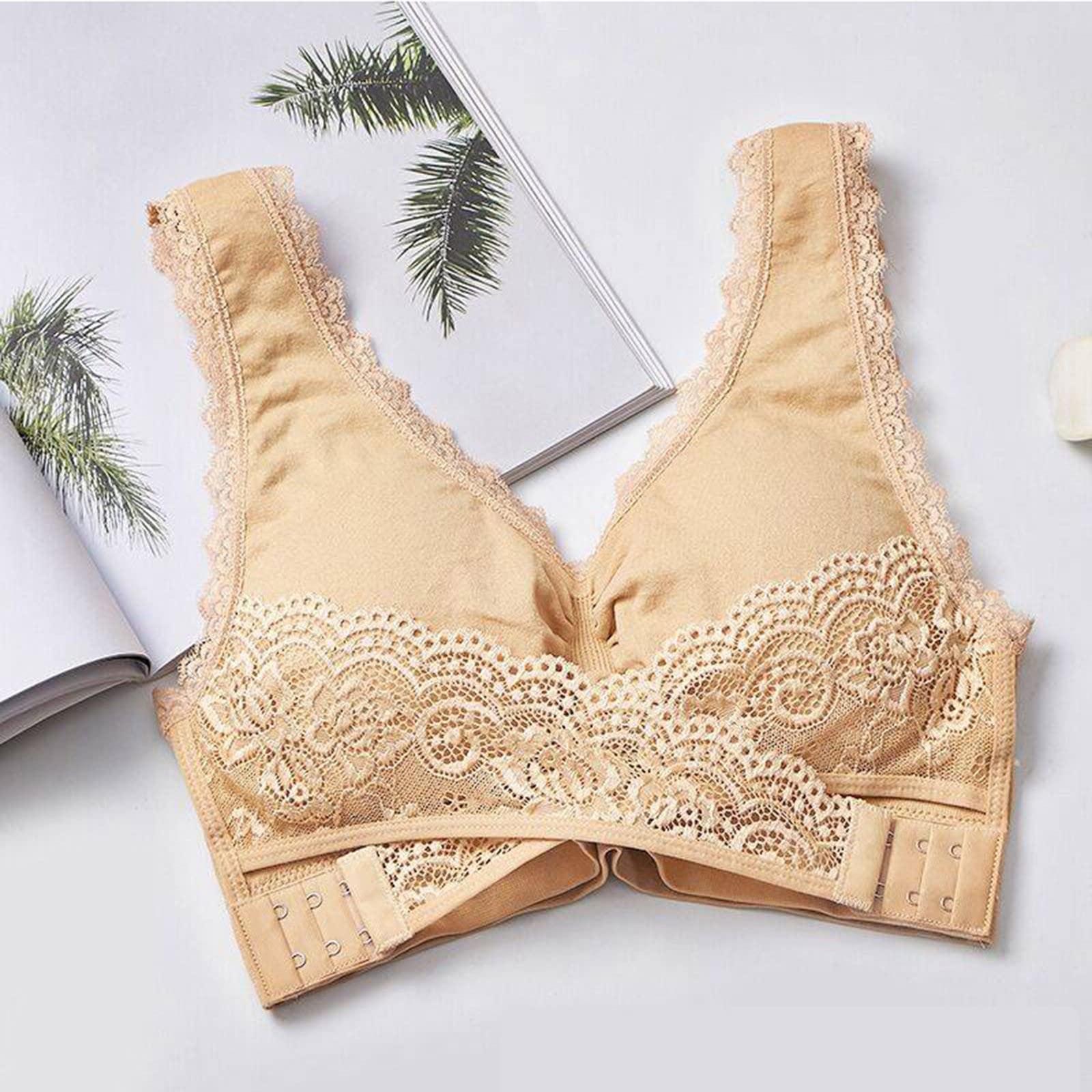 Women's Kendally Comfortable Corset Bra - Front Cross Side Buckle Lace Wireless Push Up Bra - High Impact Sports Bra for Athleta - Beige XL - Perfect for Yoga, Gym Workouts & Everyday Wear