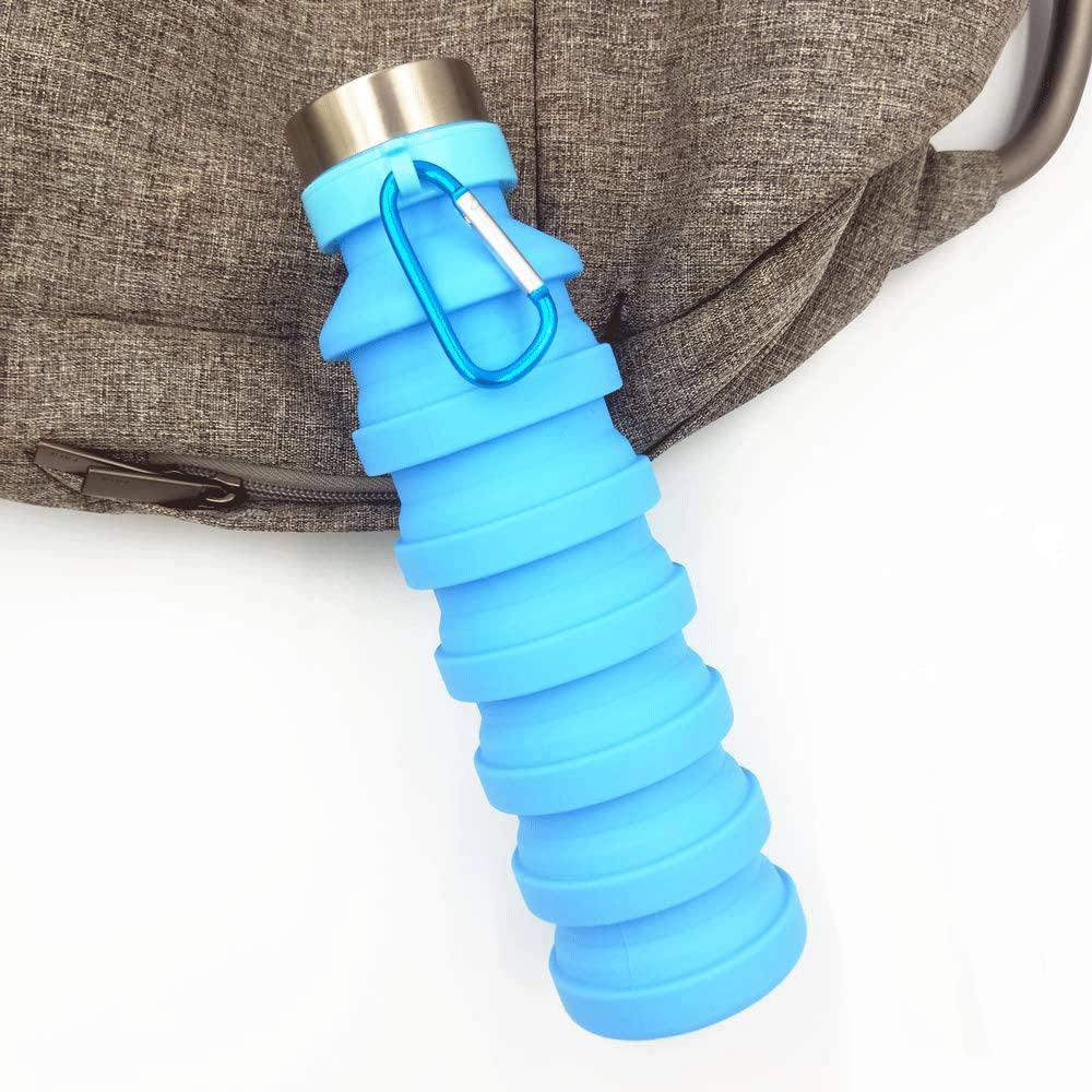 Collapsible Water Bottle 16oz (500ml) - BPA Free Silicone Foldable Sports Bottle with Carabiner for Hiking, Travel & Outdoor Activities | Portable Expandable Water Container for Gym, Camping & Daily Use