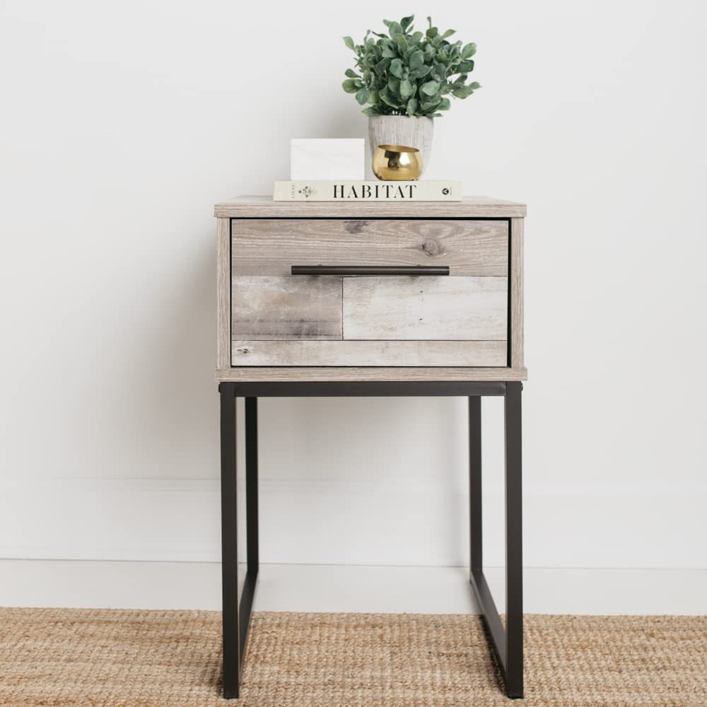 Ashley Neilsville Industrial 1-Drawer Nightstand in Light Brown - Rustic Bedside Table for Bedroom & Living Room Decor