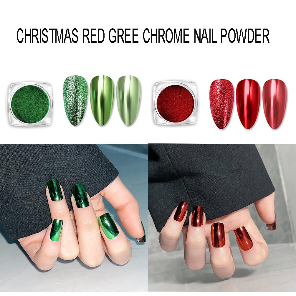 2 Boxes Christmas Red & Green Chrome Nail Powder - Mirror Effect Aurora Magic Pearlescent Glitter for DIY Nail Art | Holographic Pigment & Mermaid Pearl Dust | Perfect for Holiday Nail Designs, Party Manicures & Gift Giving