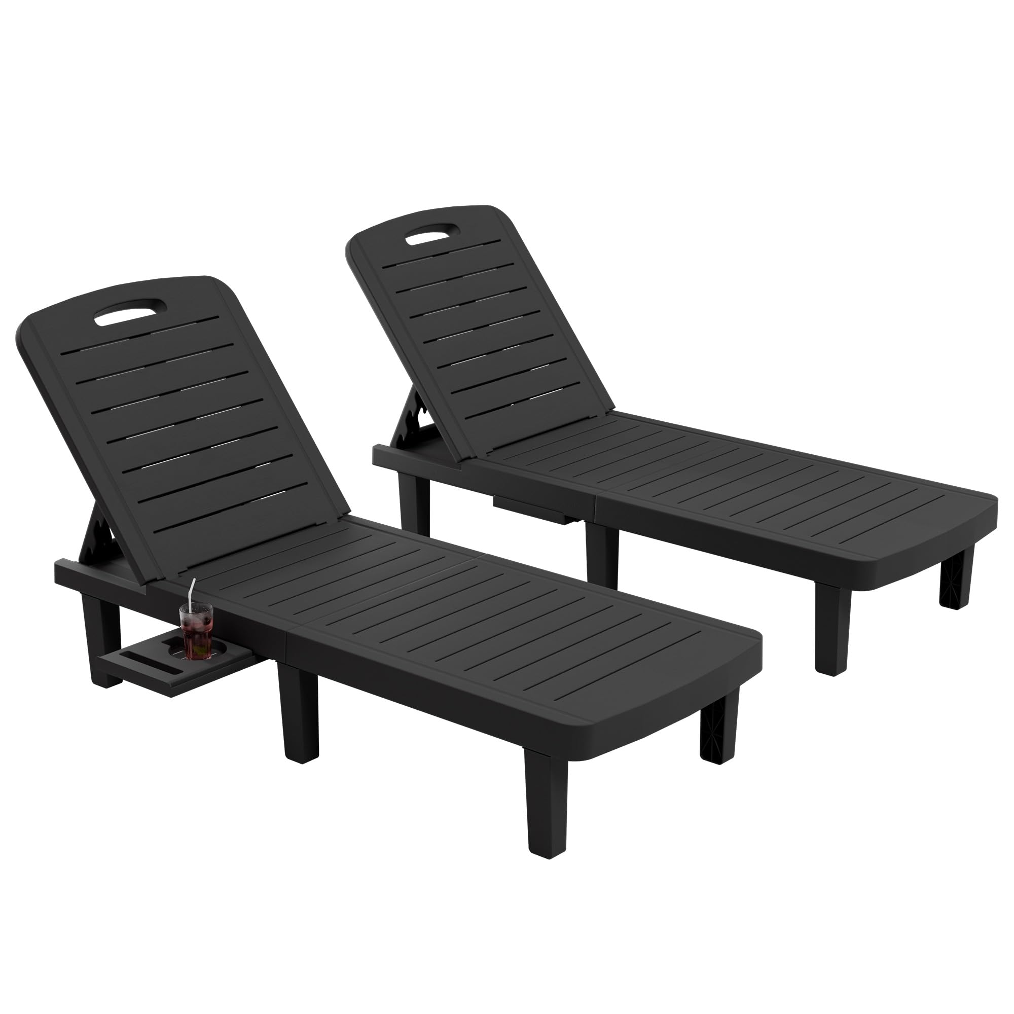 UDPATIO Oversized Waterproof Resin Pool Lounge Chairs Set of 2 - Adjustable Backrest Outdoor Chaise Lounge with Cup Holder Tray for Patio, Lawn, Beach, Backyard, Deck | Perfect for Sunbathing, Poolside Relaxation & Outdoor Lounging