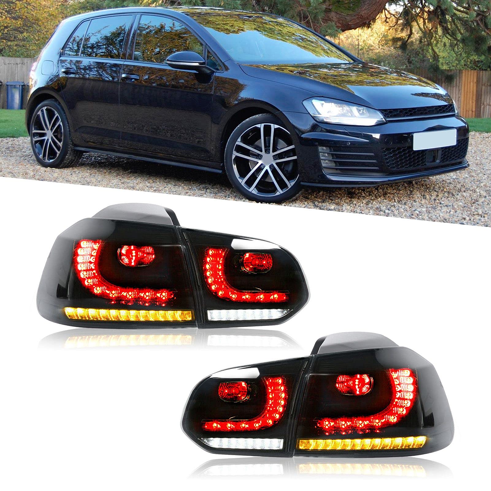 VLAND LED Taillights Assembly for VW Mk6 GTD R R20 2009-2013 - Full LED Dynamic Tail Lights with Smoked Lens - Upgrade Your Car's Style & Safety for Night Driving & Show Car Events