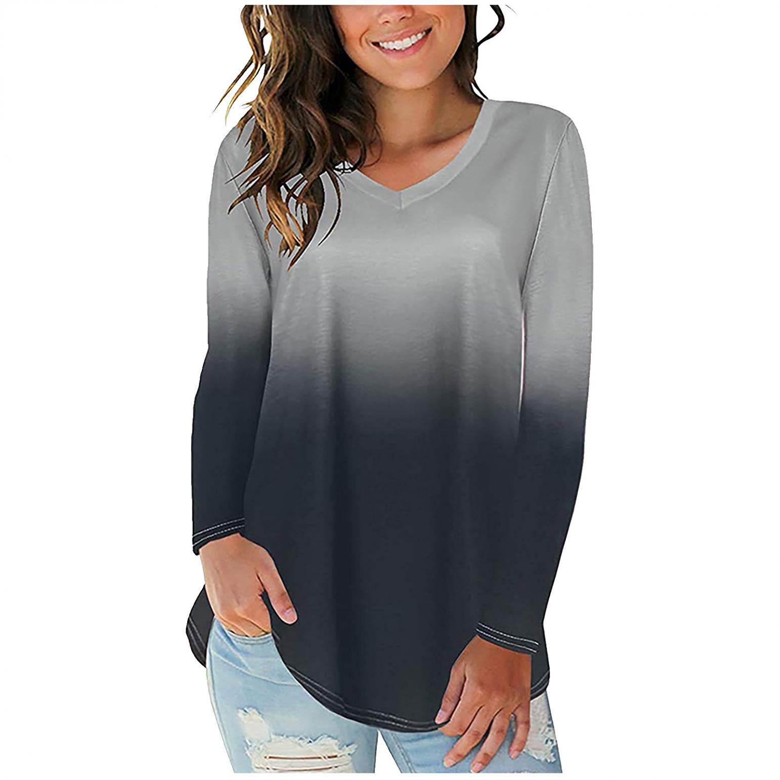Trendy Women's Gradient Pullover Sweatshirt - Casual Crew Neck Long Sleeve Comfortable Blouse for Everyday Wear | Perfect for Fall Layering, Weekend Outfits & Cozy Lounge Wear