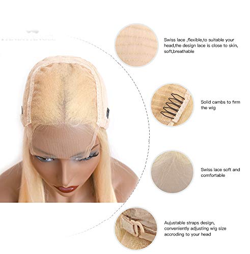 613 Honey Blonde 4x4 Lace Front Human Hair Wigs - 150% Density Brazilian Remy Straight Hair with Pre-Plucked Baby Hair - 20 Inch Blonde Lace Closure Wig for Women - Perfect for Daily Wear, Cosplay, and Special Occasions