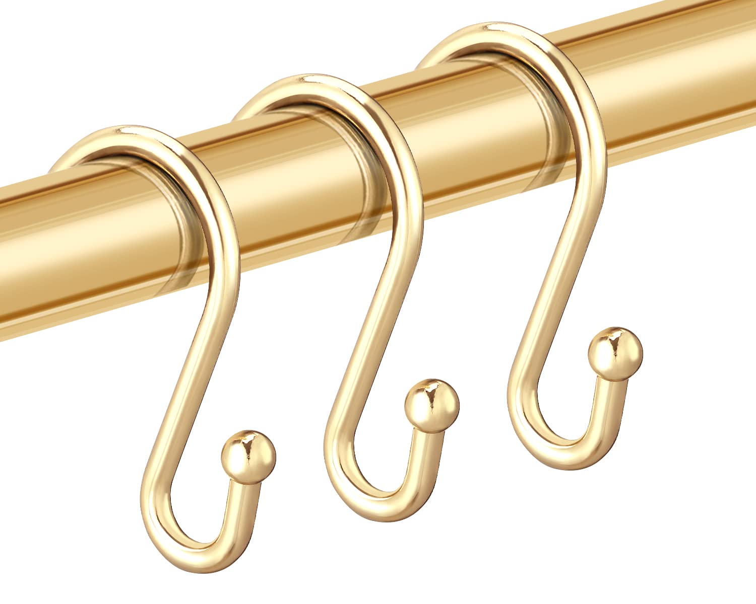 12-Pack Rust-Proof S-Shaped Shower Curtain Hooks - Decorative Gold Metal Rings for Bathroom, Closet & Home Organization - Multi-Purpose Hangers for Towels, Robes & Clothes