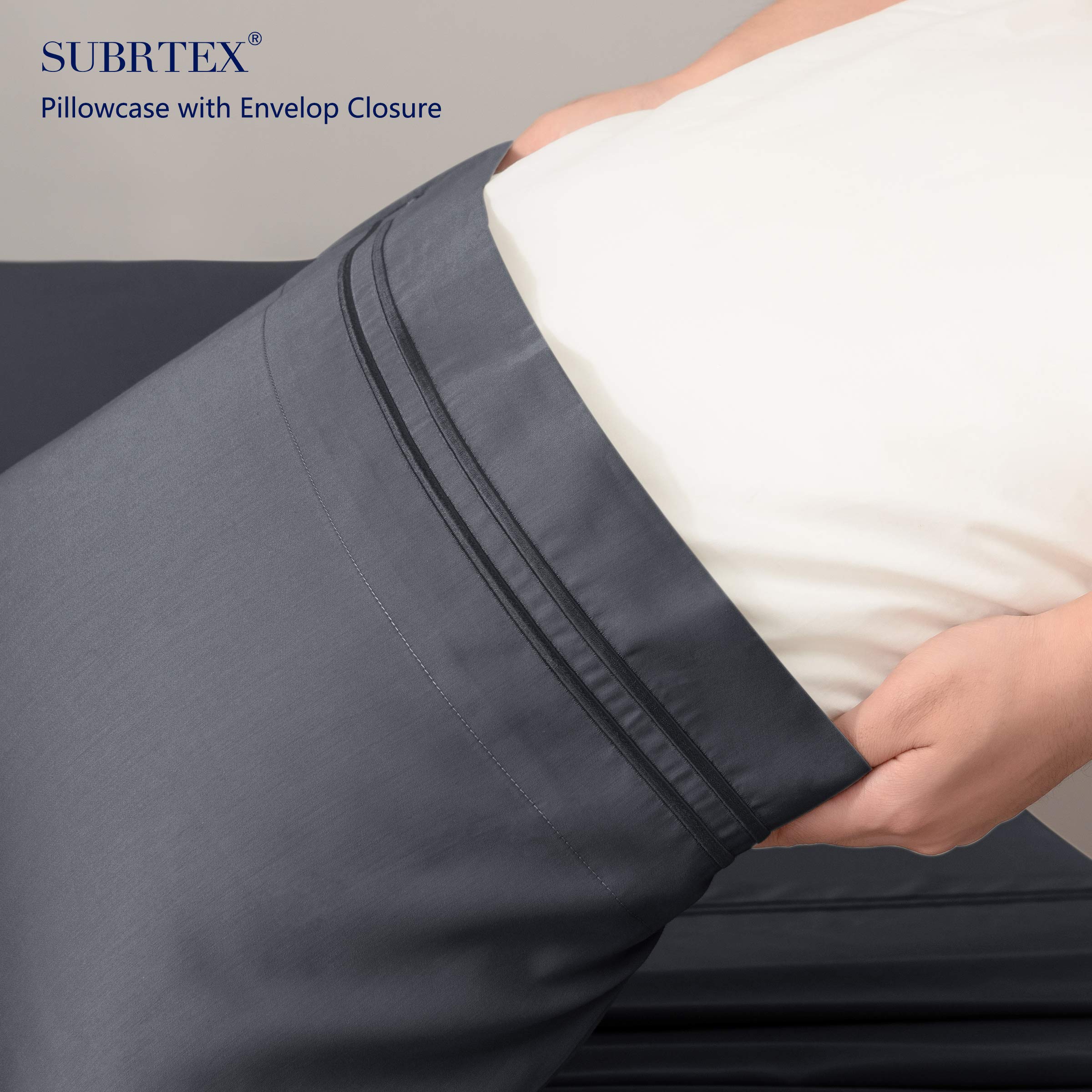 SUBRTEX Luxury Tencel Duvet Cover Set - 3 Piece Full/Queen Size with Button Closure - Premium Silky Cotton Bedding Set Includes 2 Pillowcases - Lightweight & Breathable for All Seasons - Hotel Quality Comfort (Dark Gray) - Perfect for Home, Guest Room & Airbnb Stays