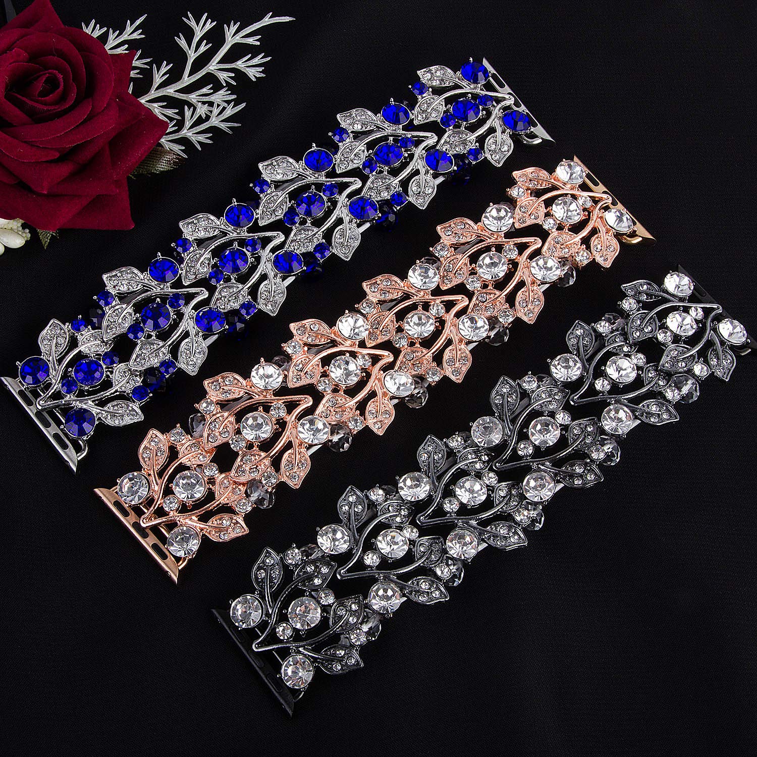 Sparkling Rhinestone Apple Watch Band for Women - Elegant Metal Bracelet Strap Compatible with 38mm/40mm/41mm/42mm/44mm/45mm/49mm iWatch Series SE/9/8/7/6/5/4/3/2/Ultra - Perfect for Parties, Weddings & Formal Occasions