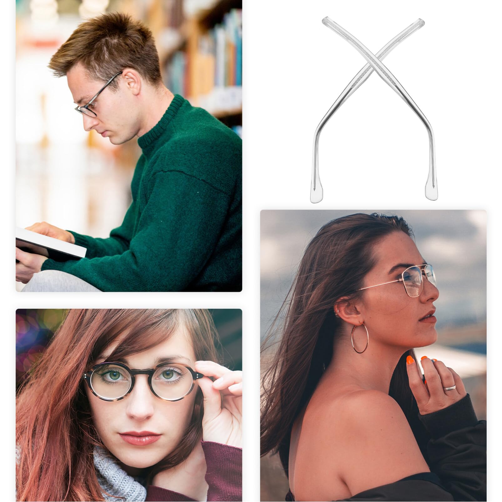 Healvian Universal Glasses Replacement Parts - 1 Pair of Eyeglass Temple Arms, Frame Ear Clips & Sleeves for Sunglasses & Optical Frames | Perfect for Repairing Broken Glasses at Home, Office or Travel