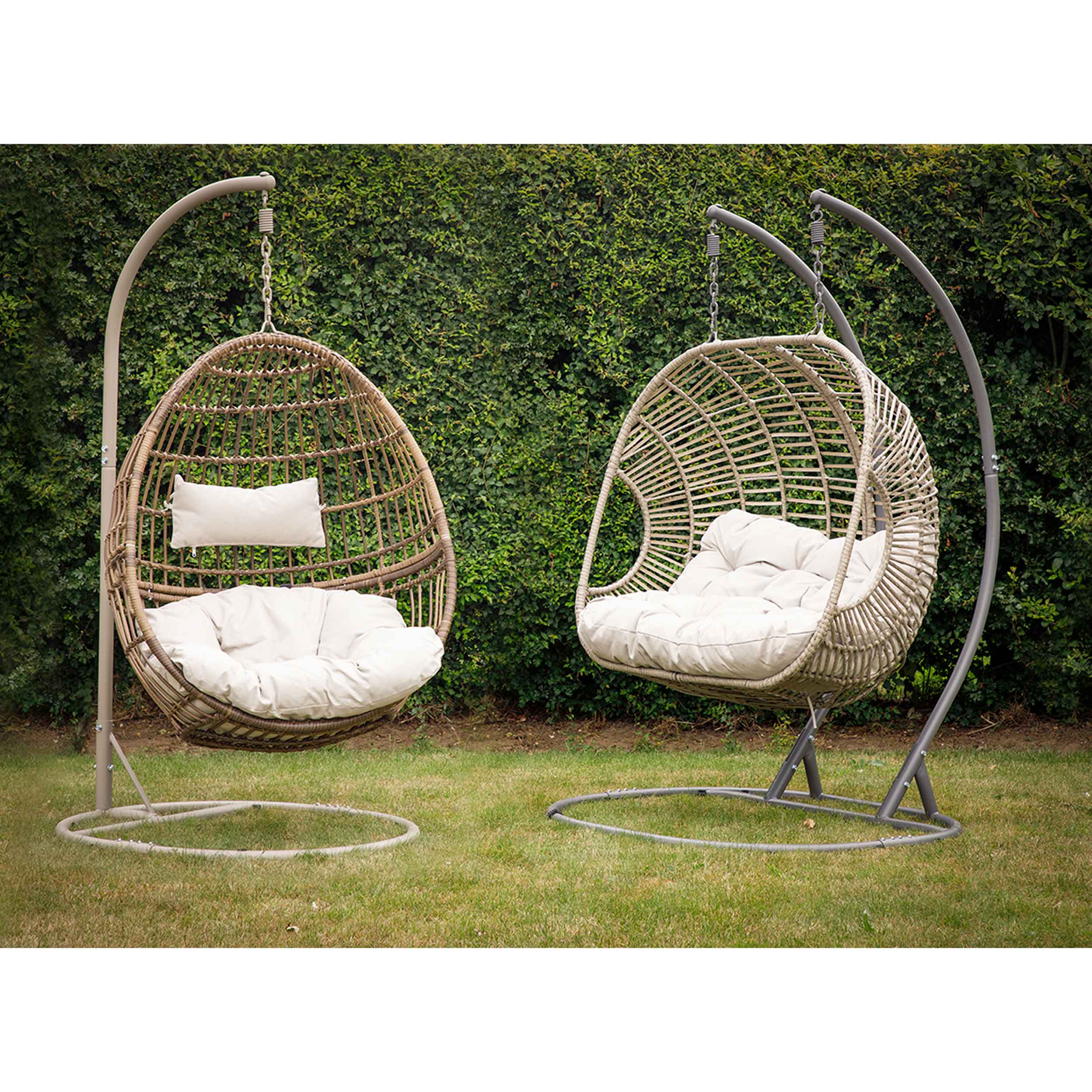 Egg Hanging Swing Chair - Wicker Rattan Basket with Sturdy Steel Frame - Perfect for Porch, Patio, Garden & Backyard Relaxation