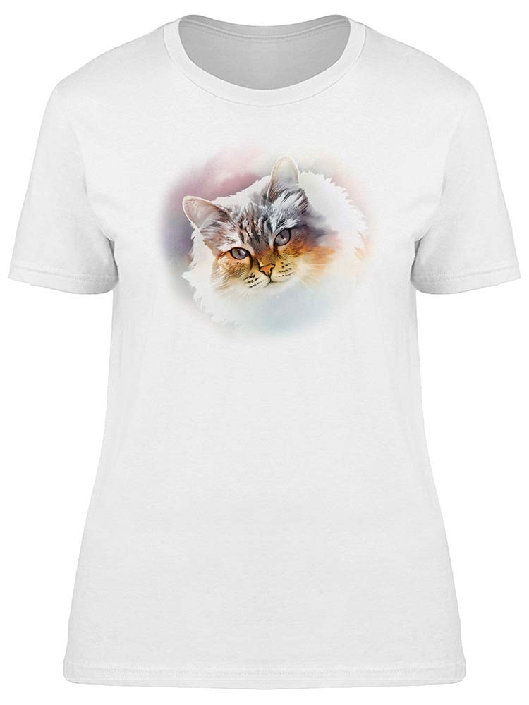 Smartprints Cool Watercolor Kitten Paint T-Shirt for Women - Soft Cotton White Tee - Perfect for Casual Wear, Date Nights & Cat Lovers