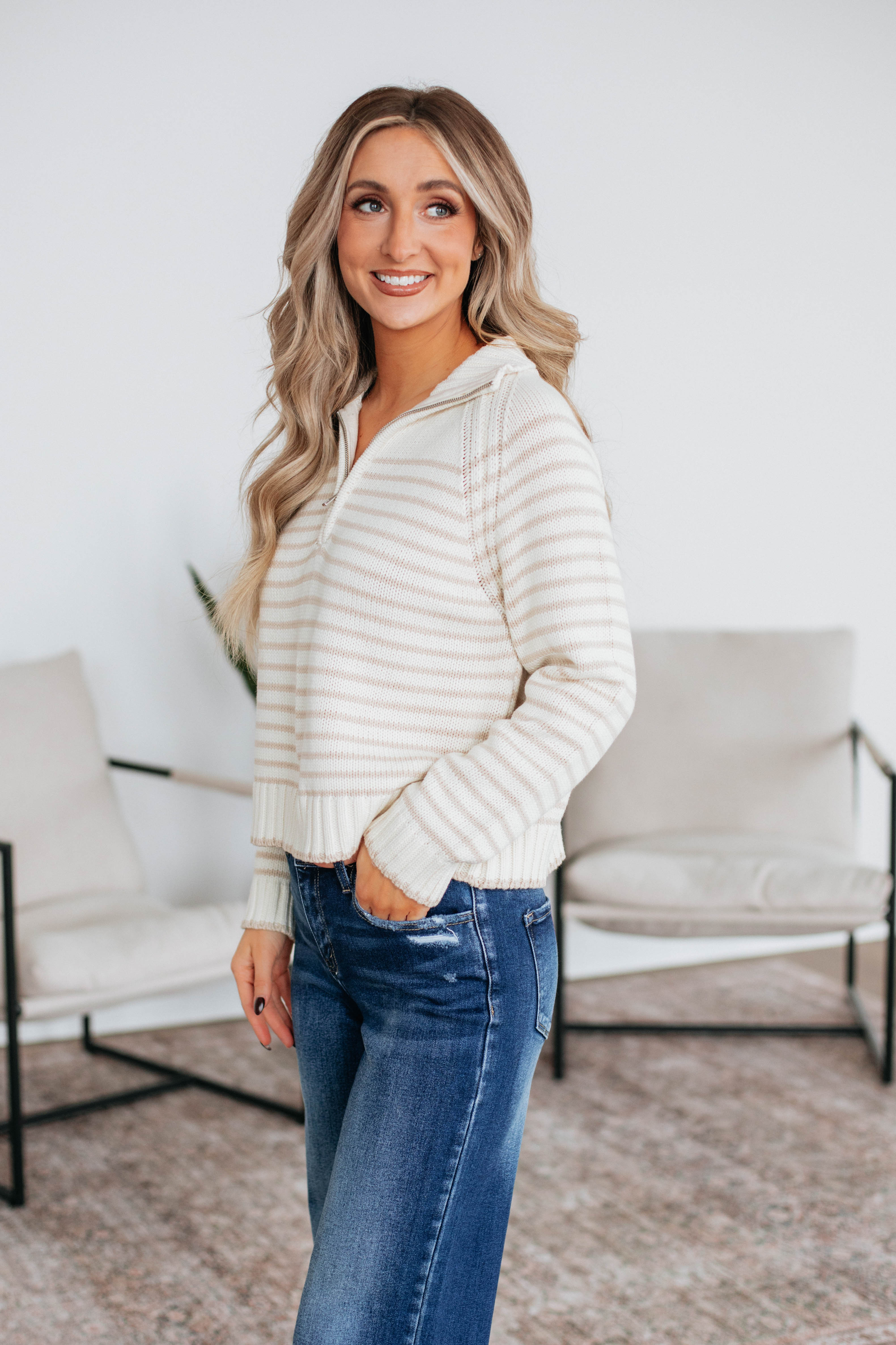 Frannie Striped Pullover Sweater for Women - Soft & Cozy Knit Top - Casual Fall & Winter Fashion - Perfect for Layering, Office Wear & Weekend Outfits