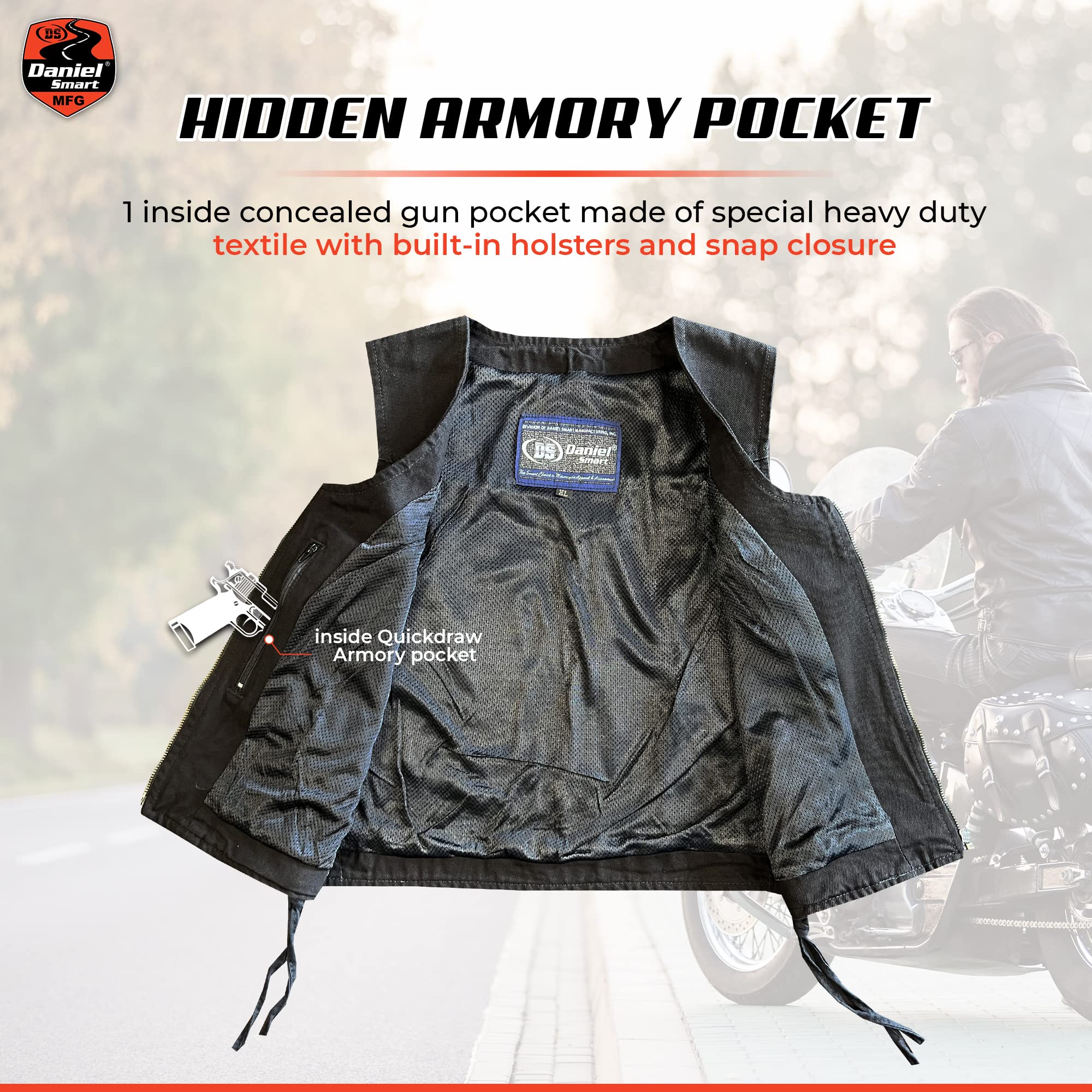 Daniel Smart Women's Black Denim Vest - Round Neck Motorcycle Jacket with Side Laces & Hidden Armory Pocket | Stylish Casual Wear, Biker Outfit, Fashion Outerwear