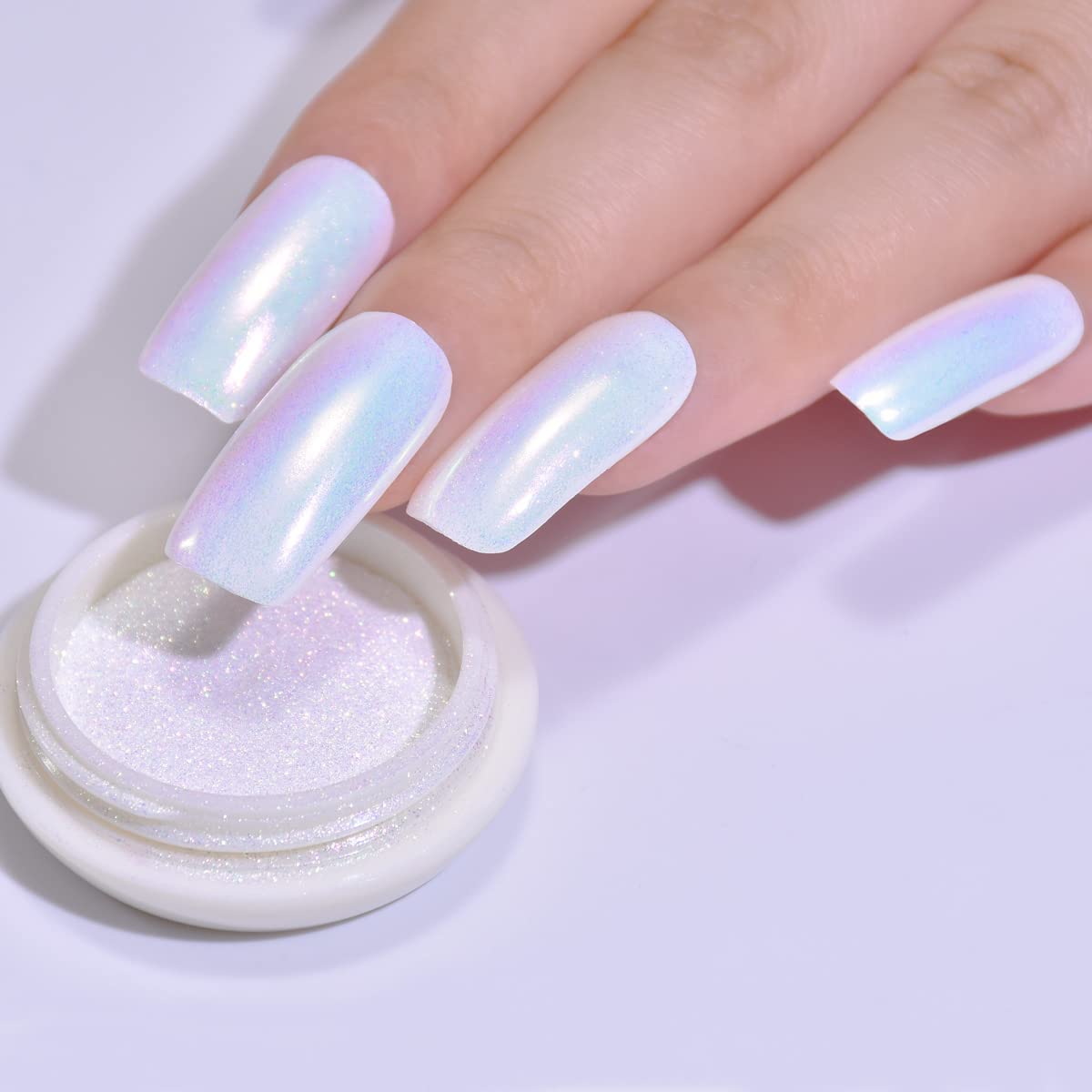 1 Box Holographic Nail Powder - Mermaid Nail Glitter, Pearl Shell Shimmer Powder, Glimmer Dust for Nail Art - Champagne Gold & Rainbow Holographic Nail Flakes - Perfect for DIY Manicures, Nail Salon Decorations, and Party Glam Looks