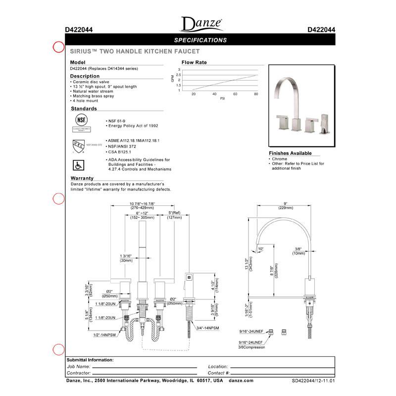 Danze Sirius Chrome 2-Handle Widespread Kitchen Faucet with Pull-Down Sprayer - Modern Design for Easy Dishwashing & Food Prep