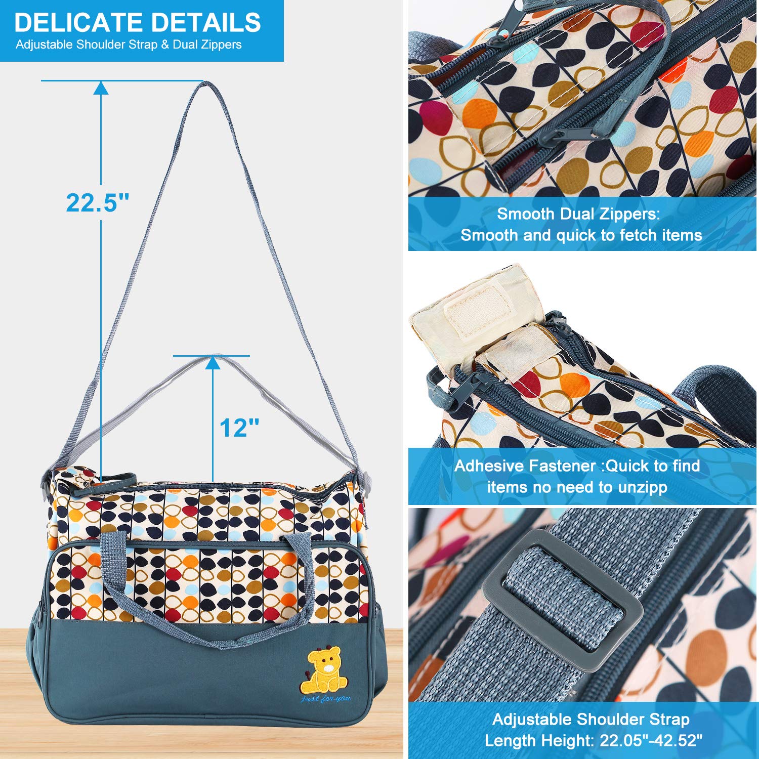 **Premium Diaper Bag Tote for Boys & Girls - 5-Piece Set with Large Tote, Insulated Food Bag, Bottle Holder & Changing Pad - Adjustable Shoulder Straps - Perfect for Travel, Daycare & Family Outings**
