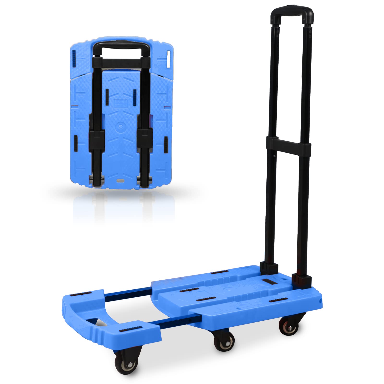 440 lb Heavy Duty Folding Hand Truck - 6-Wheel Utility Dolly Cart with Anti-Skid Platform & Ergonomic Handle - Perfect for Moving Luggage, Packages, and Heavy Equipment in Warehouses, Homes, and Offices