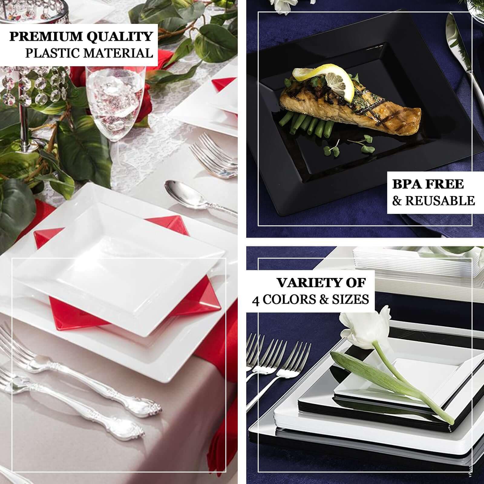 Efavormart 10 Pack - 6 Inch Black Disposable Plastic Square Salad Dessert Plates for Wedding, Birthday Party, Reception, Buffet, Catering & Restaurants - Elegant Tableware for Upscale Events & Home Entertaining