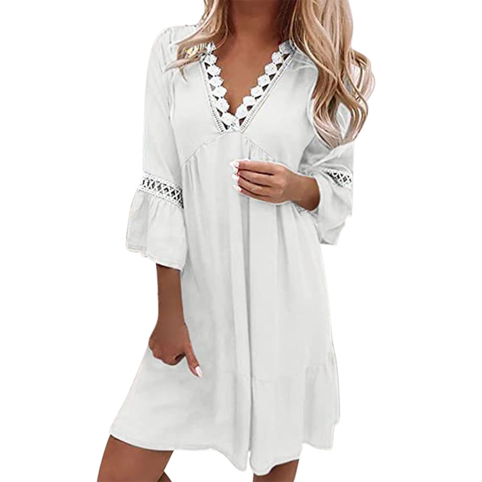 2023 Women's Summer Dresses - Ethnic Style Lace Trim V-Neck Maxi Dress for Casual Wear | Beach Vacation, Date Night & Outdoor Party Outfits