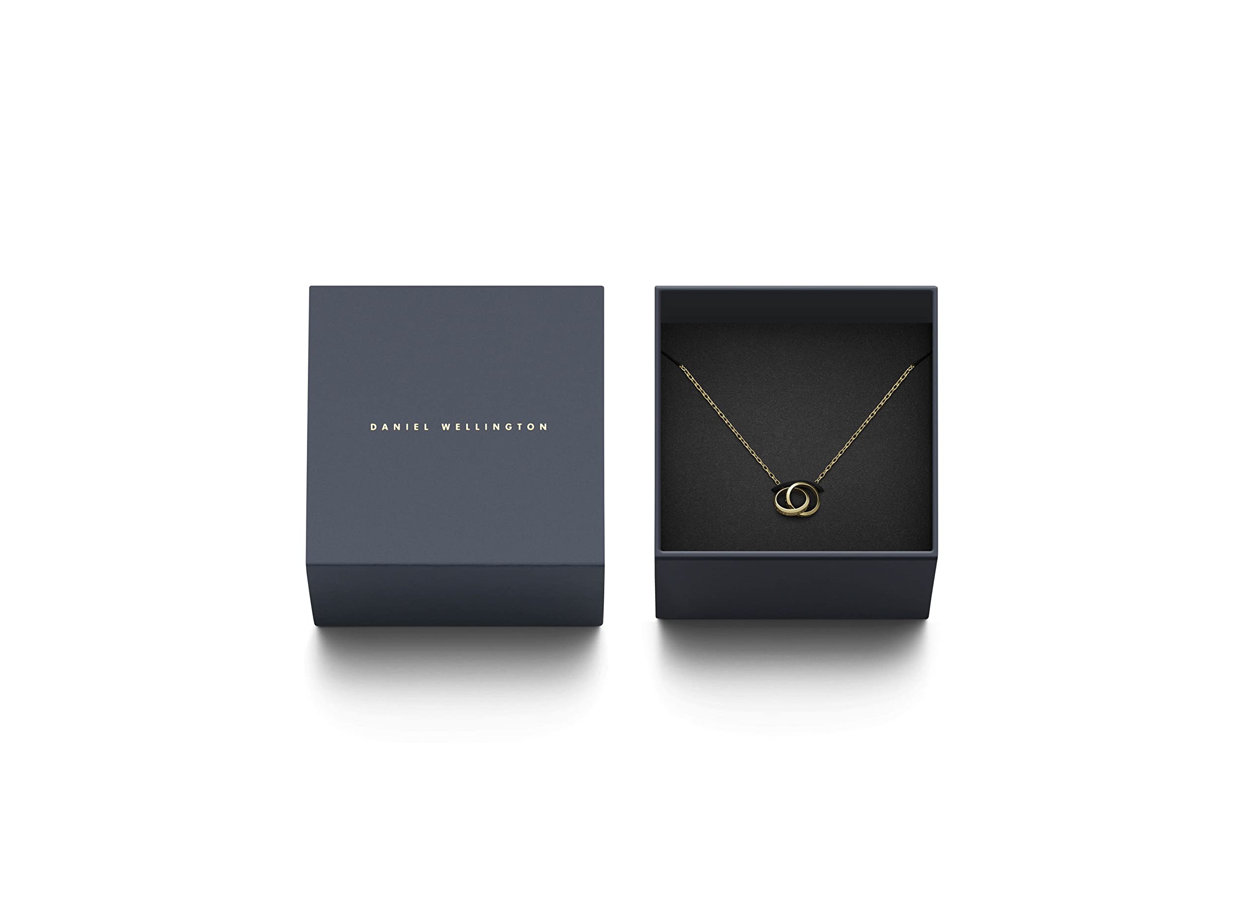 Daniel Wellington Elan Unity Gold Pendant Necklace - 316L Stainless Steel Interlocking Double Circle Ring Necklace for Women & Men, PVD Gold Plated, 44cm Chain, Elegant Unisex Jewelry Gift for Anniversary, Valentine's Day & Special Occasions