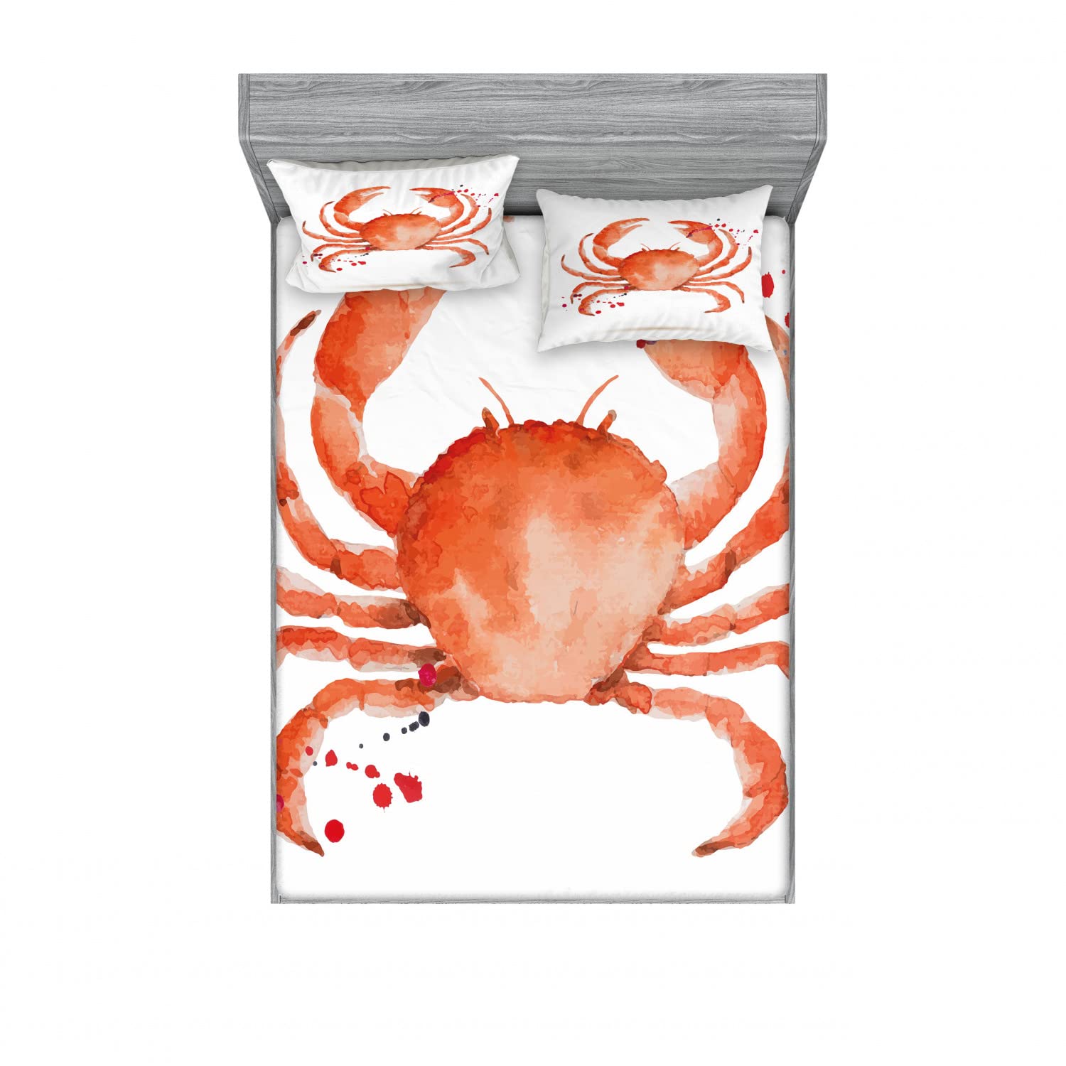 Ambesonne Ocean Themed 2-Pack Fitted Sheet & Pillow Sham Set - Sea Animals Design with Crabs, 4-Piece Bedding Decor Set (Includes 2 Twin XL Fitted Sheets & 4 Standard Pillowcases) in Vibrant Vermilion - Perfect for Kids' Rooms, Beach House Decor & Marine Life Themed Bedrooms