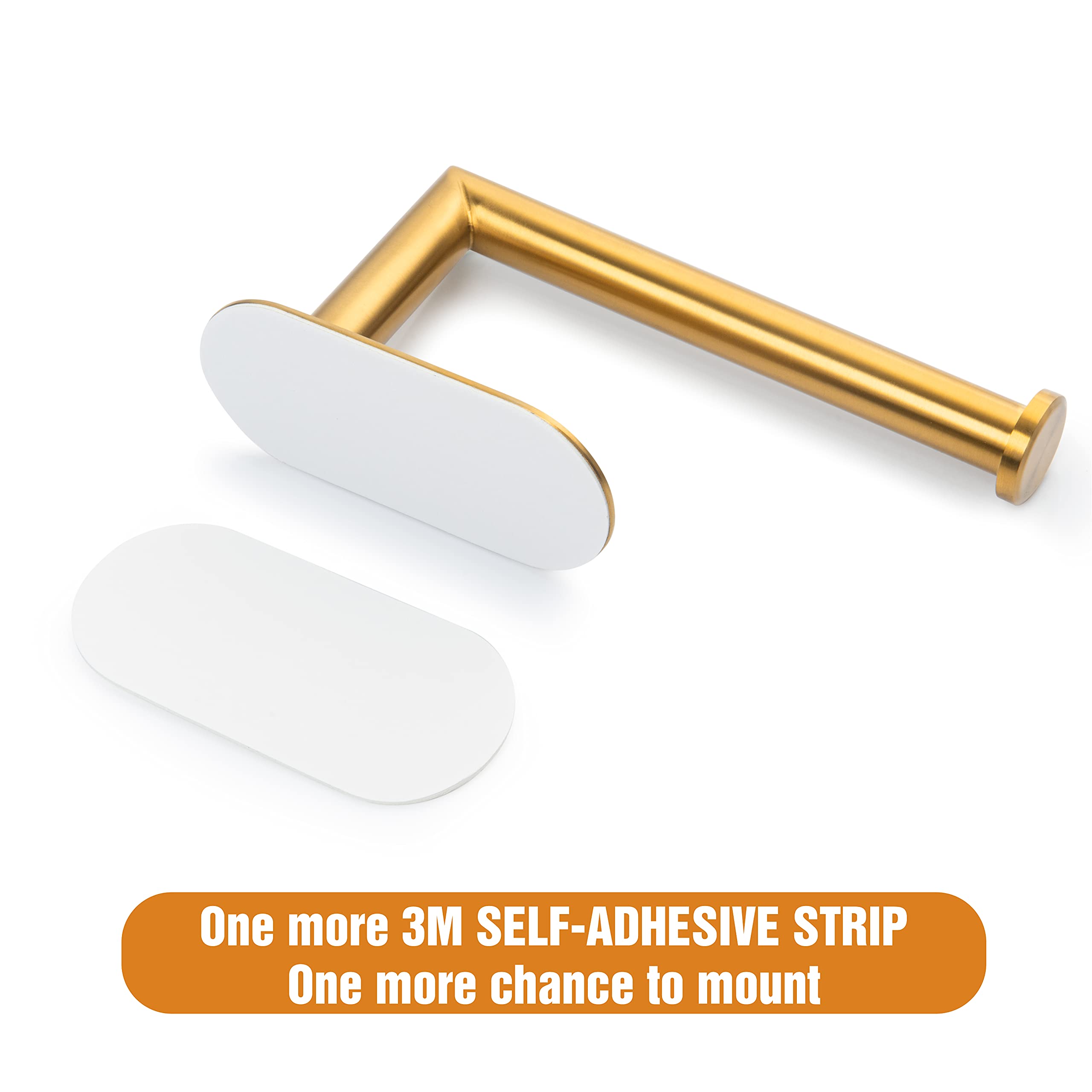 Stainless Steel Self-Adhesive Toilet Paper Holder - Gold Bathroom Wall Mount TP Roll Dispenser | Space-Saving & No Drill Installation for Small Bathrooms, RVs & Apartments