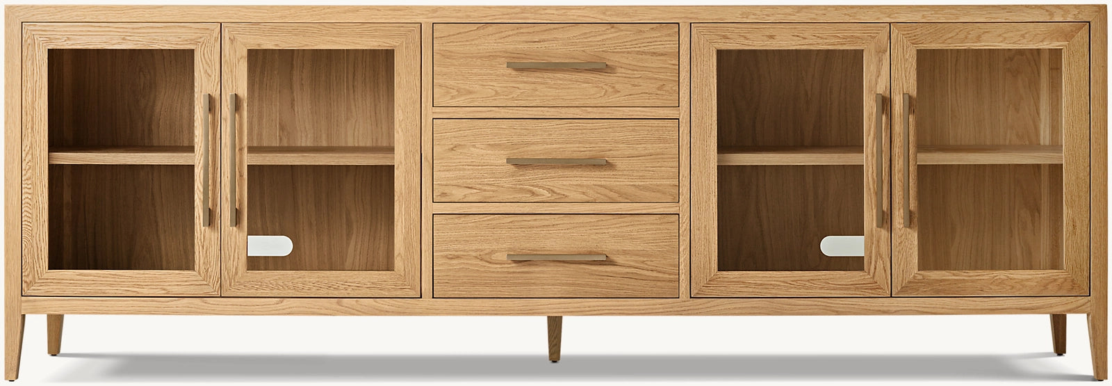 Modern French Style Glass 4-Door Sideboard with Storage Drawers - Elegant Buffet Cabinet for Dining Room, Living Room, and Entryway Storage