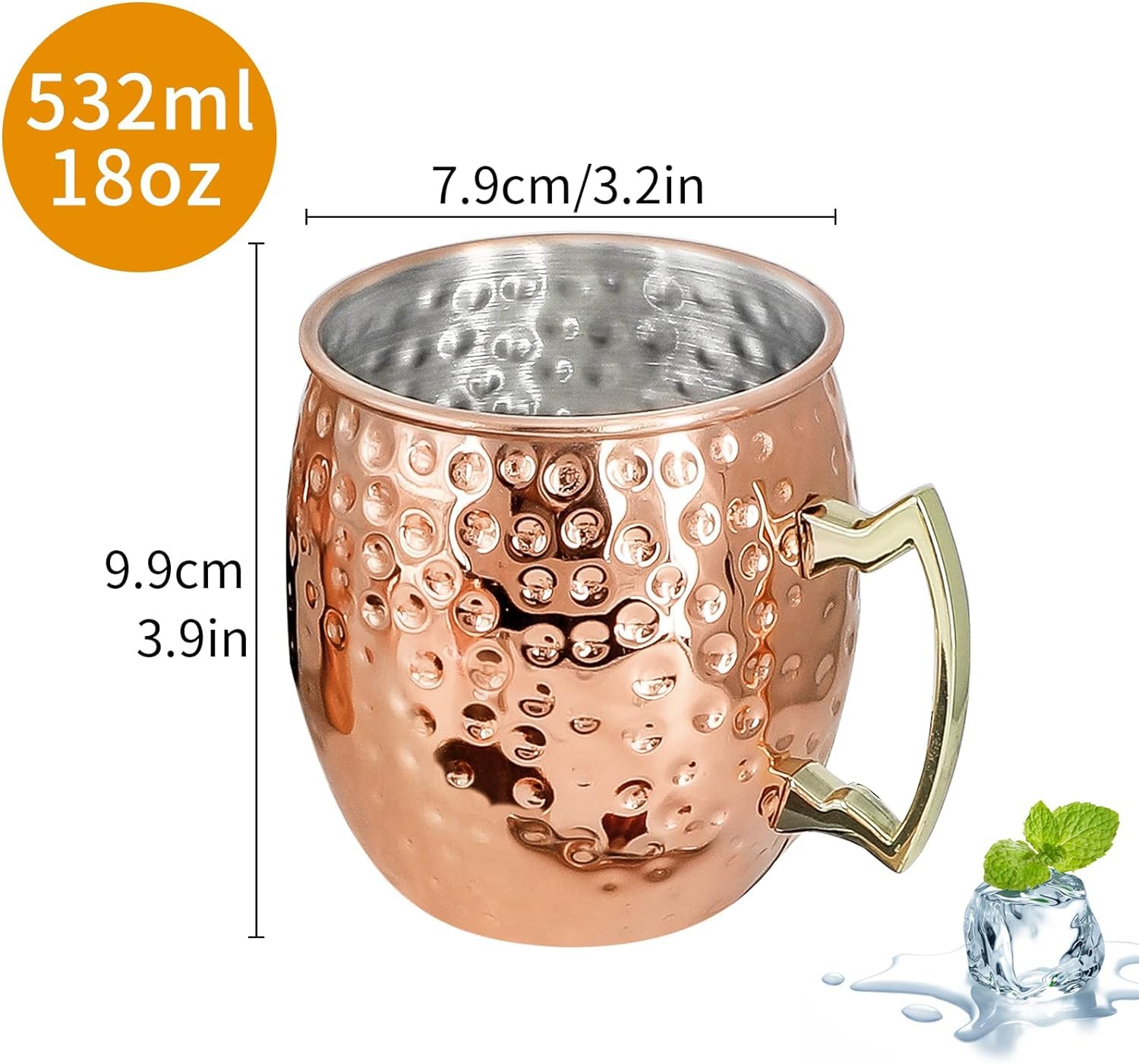 24-Pack Moscow Mule Copper Mugs Set - 18oz Hammered Stainless Steel Cups with Handle, Includes 1pc 0.5oz Double Jigger & 24 Stainless Steel Straws - Perfect for Cocktails, Cold Drinks & Party Serving