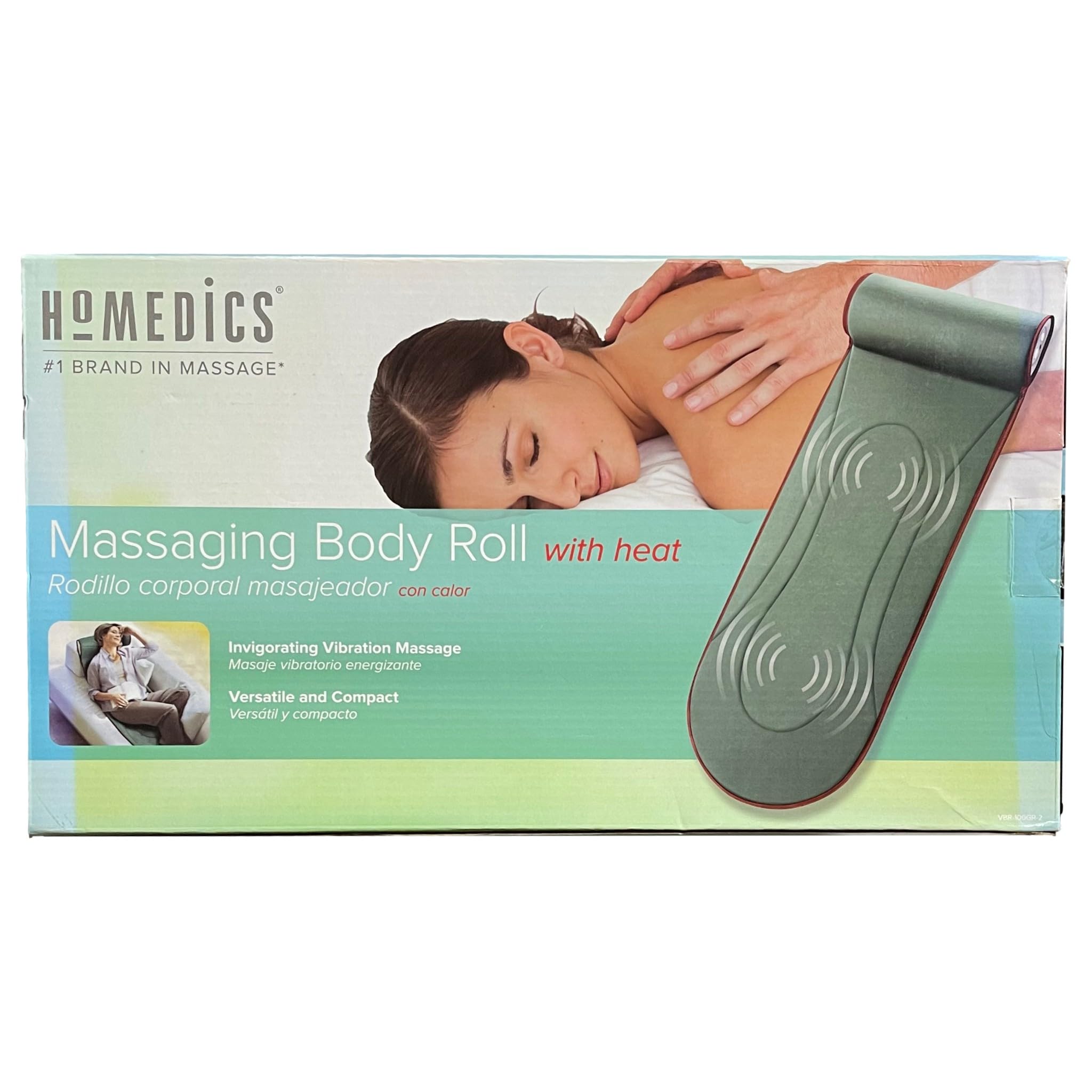 Homedics Deep Tissue Massage Roller with Heat Therapy - Adjustable Vibration for Back, Neck & Shoulder Pain Relief - Perfect for Home, Office & Travel Use