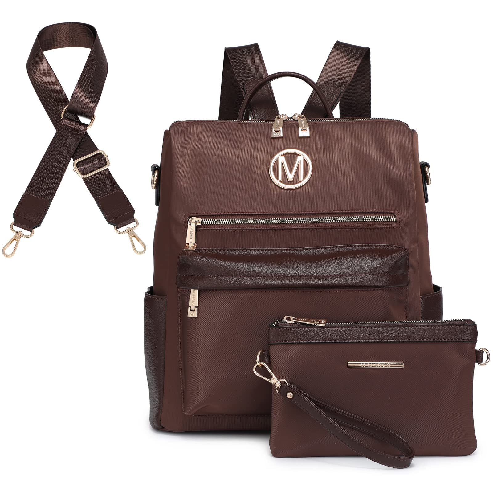 MKP COLLECTION Women's Convertible Nylon Backpack Purse - Large Designer Travel Shoulder Bag & Handbag 2-Piece Set for Work, Gym & Weekend Getaways