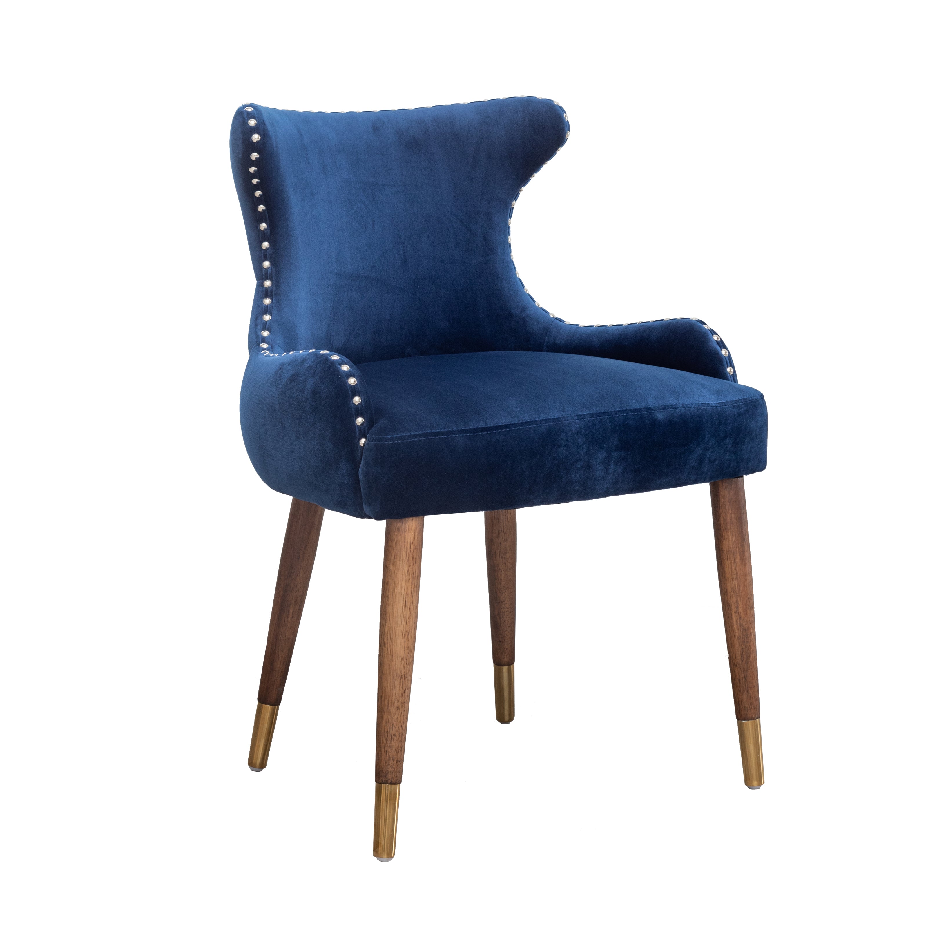 Roundhill Furniture Lindale Contemporary Velvet Upholstered Accent Chair with Nailhead Trim - Navy Blue Velvet Living Room Chair for Bedroom, Office & Lounge Decor
