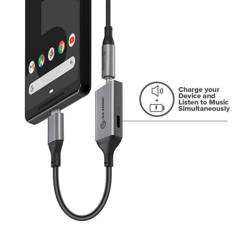 ALOGIC 10cm USB C to 3.5mm Audio & USB C Charging Combo Adapter - Dual Port Headphone Jack & Fast Charging Dongle for iPhone 15, MacBook, iPad Pro - Perfect for Travel, Office & Gaming
