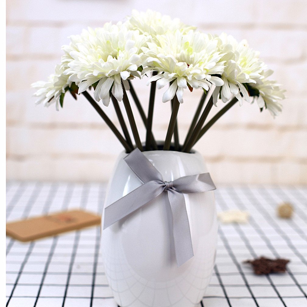 10 Pack Artificial Silk Barberton Daisy Flowers - White Fake Flowers for Home Decor, Living Room, Table Centerpiece - Perfect for Weddings, Parties & Office Decorations