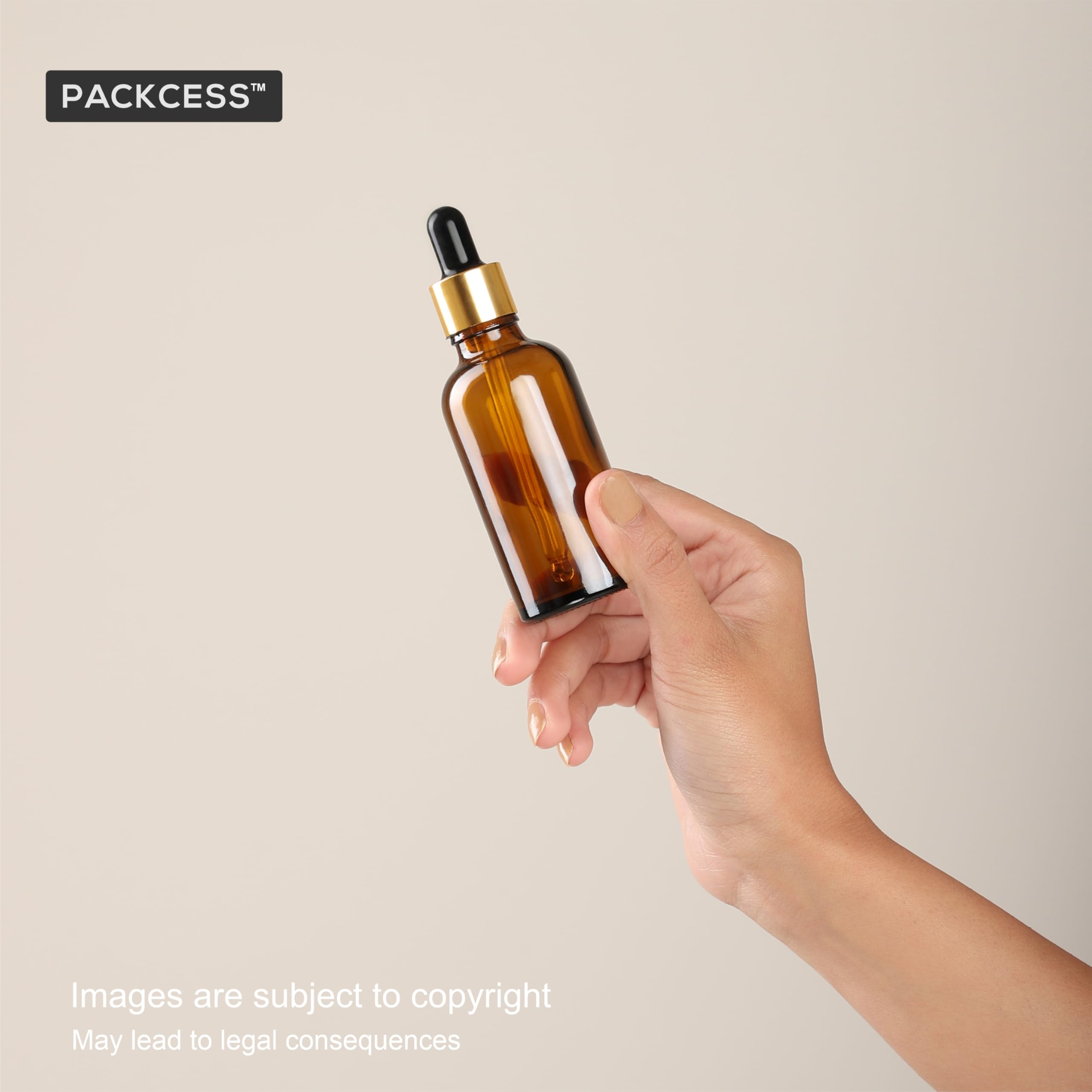 50ml Amber Glass Dropper Bottles with Golden Ring & Black Silicone Cap - Refillable Essential Oil Bottles for DIY, Tinctures, Serums & Cosmetics (Pack of 3) | Perfect for Aromatherapy, Skincare & Travel-Sized Beauty Products
