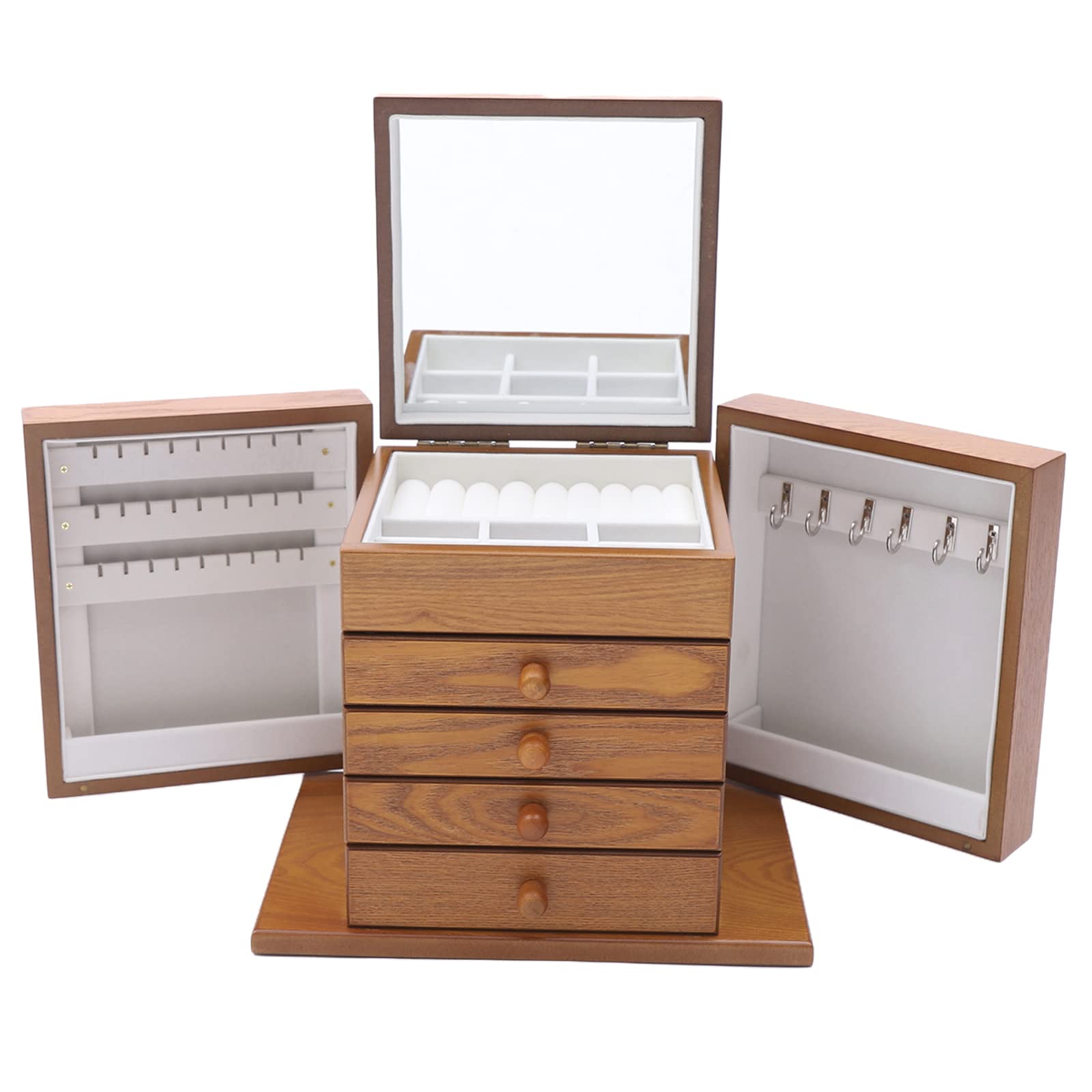 Eapmic Extra Large 5-Layer Wooden Jewelry Box - Hand Carved Four-Leaf Clover Design, Jewelry Storage Organizer for Rings, Necklaces & Accessories (Brown, Style 1) - Perfect for Bedroom Vanity, Wedding Gift & Travel Jewelry Case
