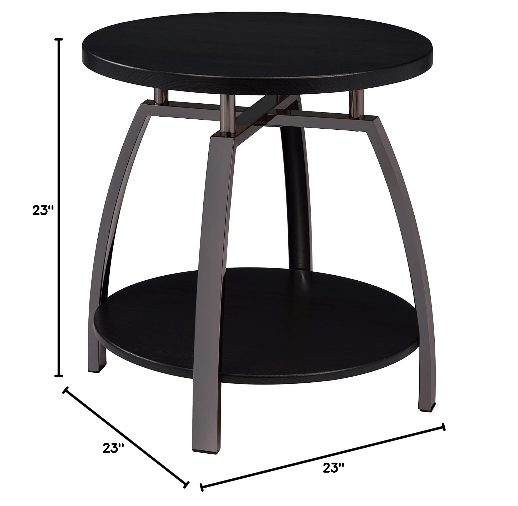 Industrial Modern Round End Table - Dark Grey & Black Nickel Finish with Polished Satin Shelf - Perfect for Living Room, Bedroom or Office Decor