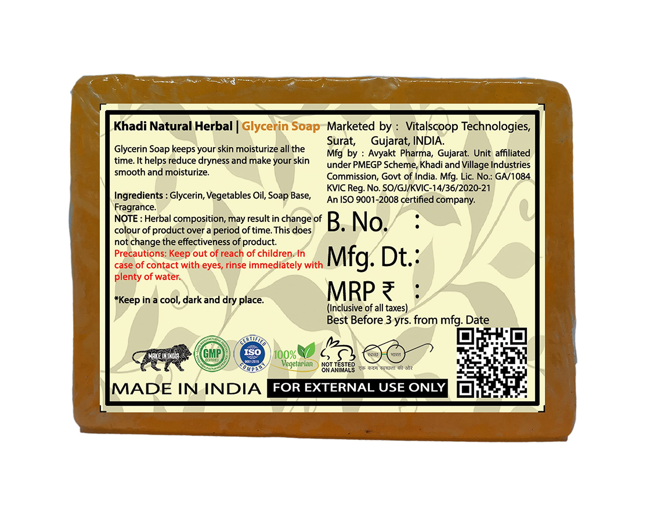 Khadi Natural Herbal Soap 100g with Glycerin for Men & Women - Organic Ayurvedic Skincare for Dry & Sensitive Skin - Perfect for Daily Face & Body Cleansing