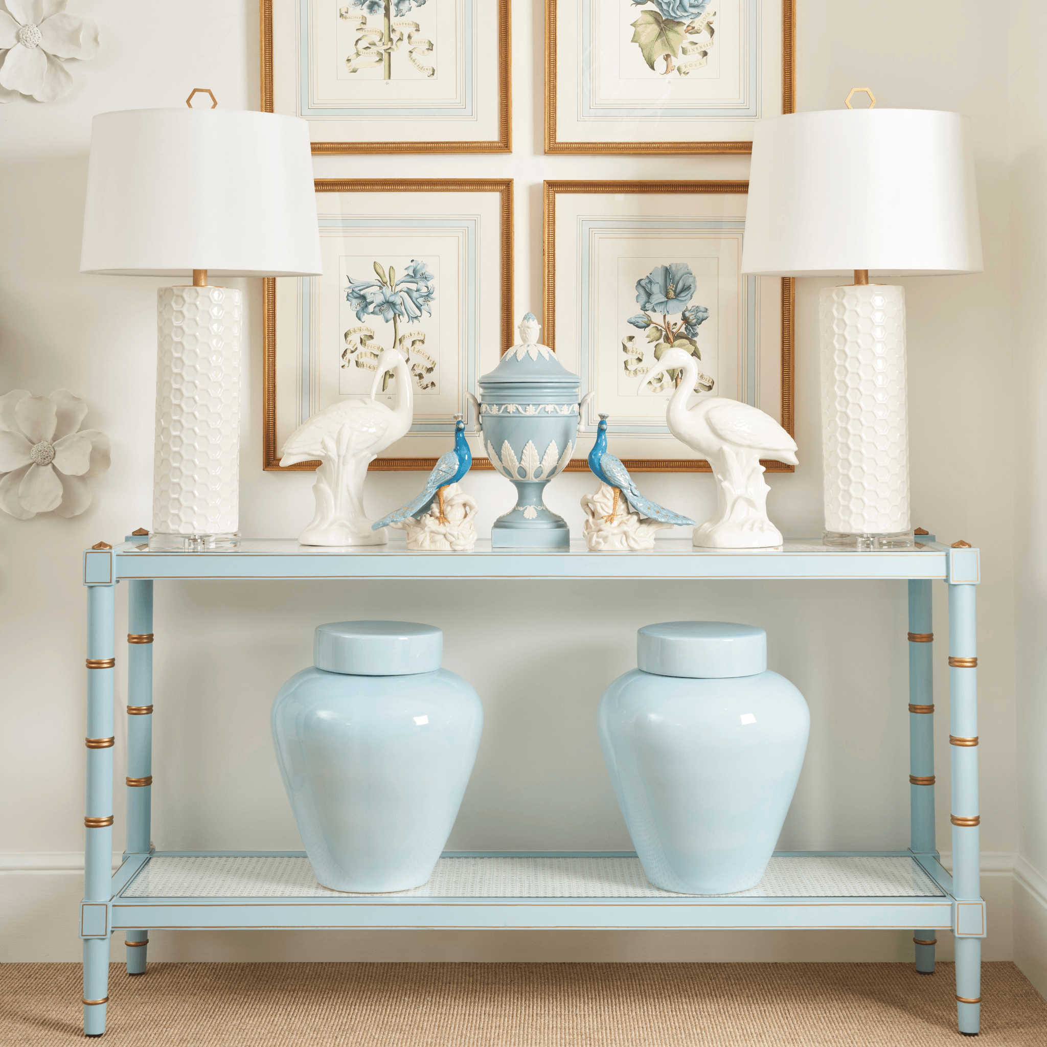Blue Cane Console Table - Elegant Entryway & Hallway Decor for Modern Homes | Perfect for Living Room, Bedroom, or Office