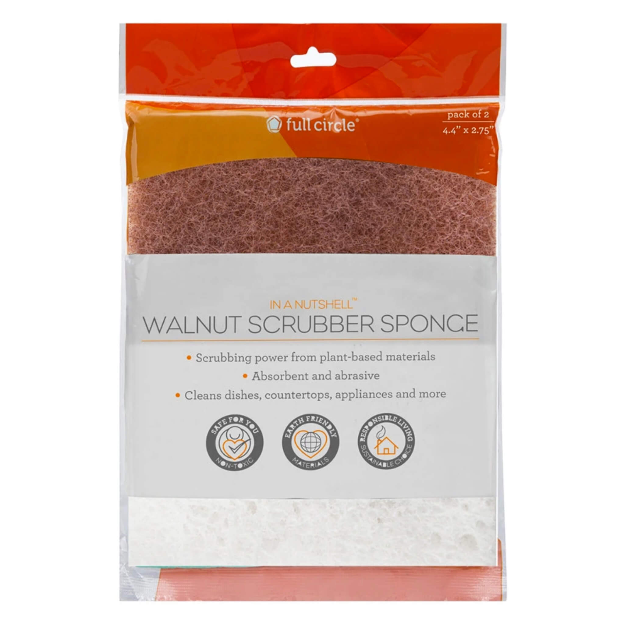 Natural Walnut Scrubber Sponge for Kitchen Cleaning - Eco-Friendly Scouring Pad for Pots, Pans & Dishes - Perfect for Non-Stick Cookware & Stainless Steel Cleaning