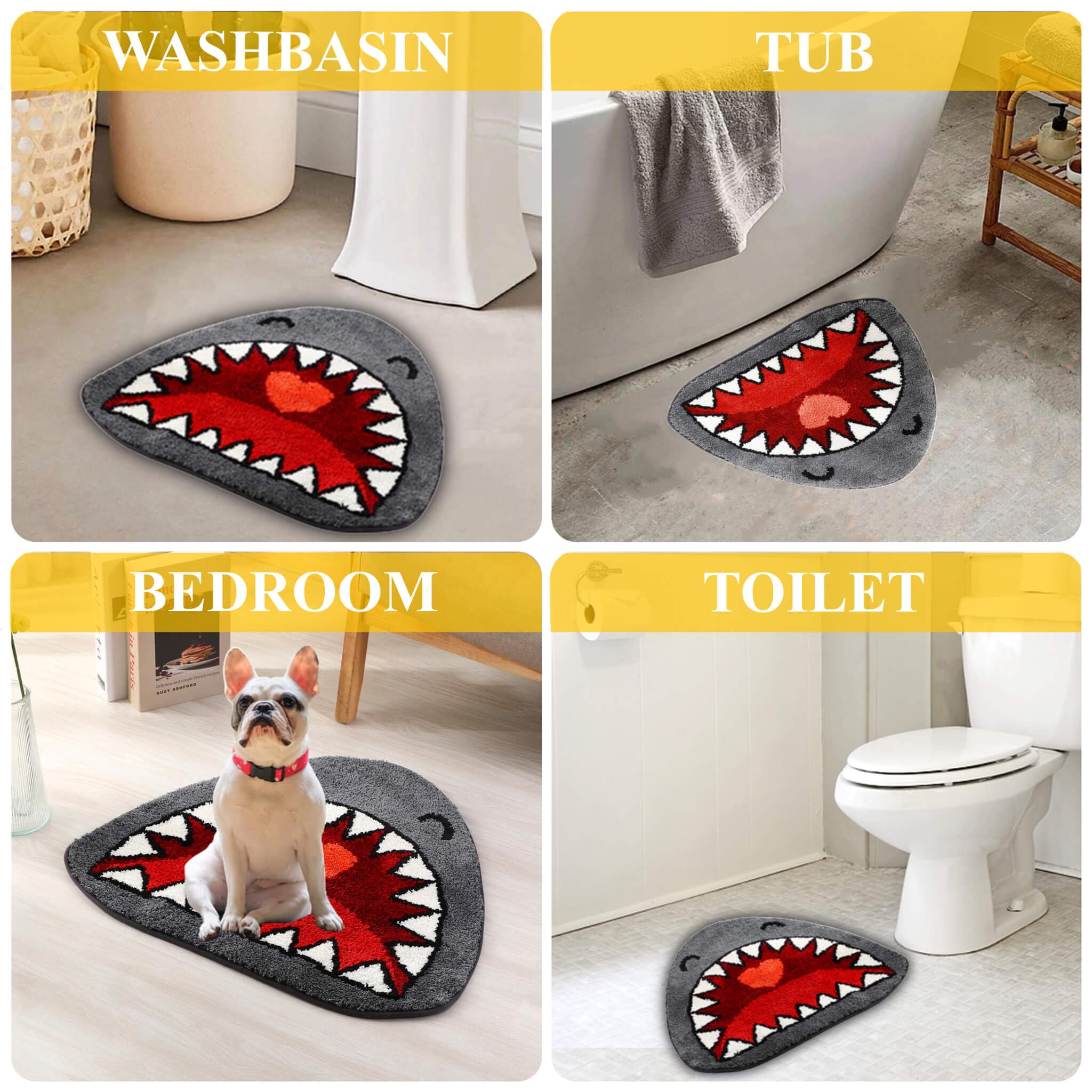 Shark Bathroom Rugs - Non-Slip Microfiber Bath Mat for Shower & Bathtub, Soft Absorbent Floor Mat, Funny Unique Washable Rug for Kids Room Decor (Grey) - Perfect for Bathroom Safety & Kids' Play Area