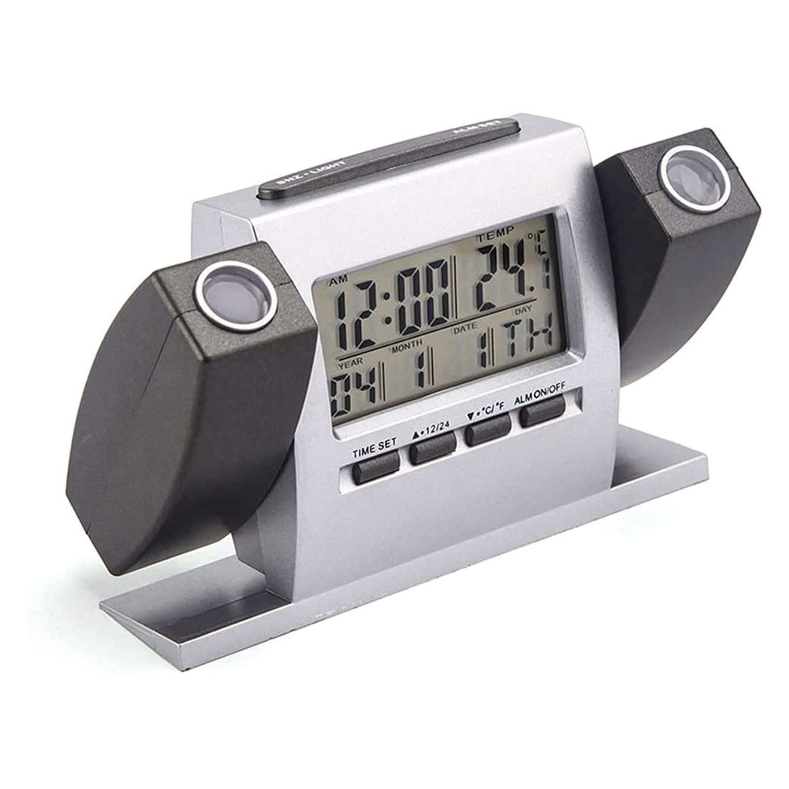 HHWKSJ Digital Alarm Clock with Ceiling Projection - Dual Alarms, USB Charger, Temperature & Humidity Display, Large LED Mirror - Perfect for Bedrooms, Home Office & Travel Use