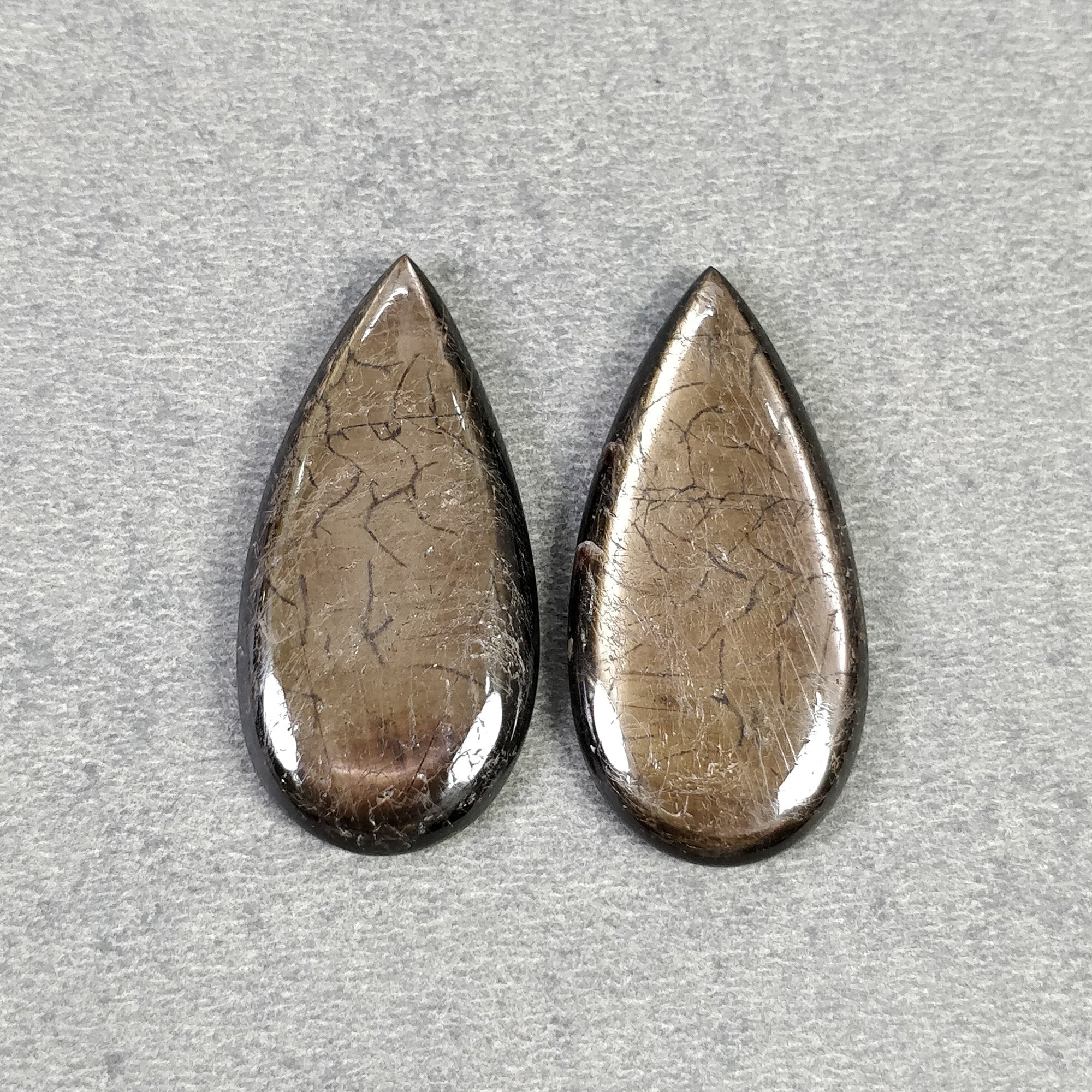 Natural Untreated Golden Brown Chocolate Sapphire Gemstone Cabochon - 52.25cts Pear Shape 33x16mm Pair (With Video) - Perfect for Jewelry Making, Collecting & Gift Giving