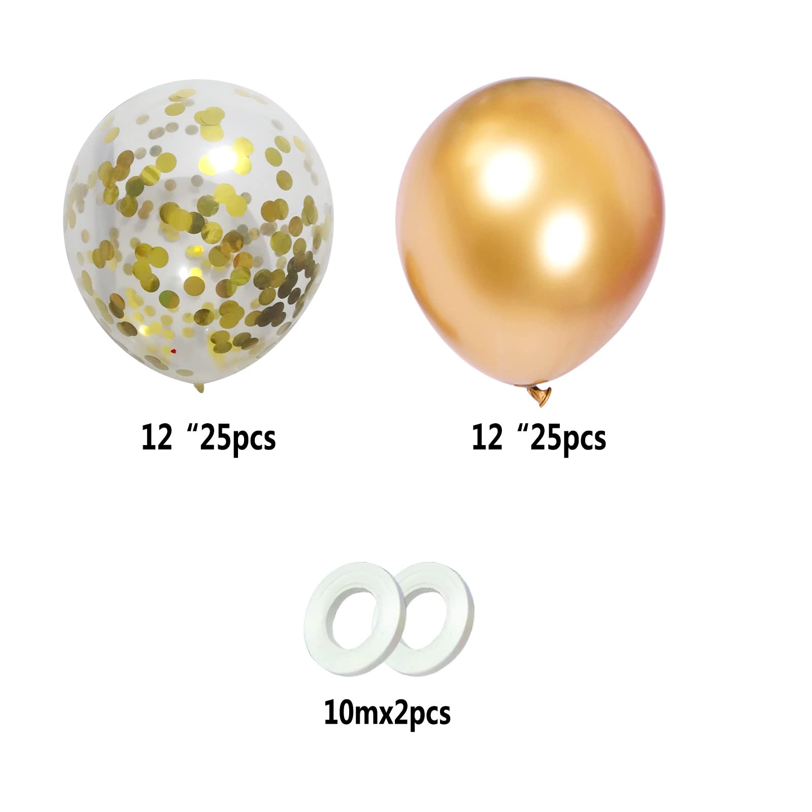 12 Inch Gold Confetti Transparent Balloons & Gold Metallic Balloons - Graduation, Wedding, Birthday, Baby Shower Decorations - Perfect for Party Backdrops, Ceiling Decor & Photo Booth Props
