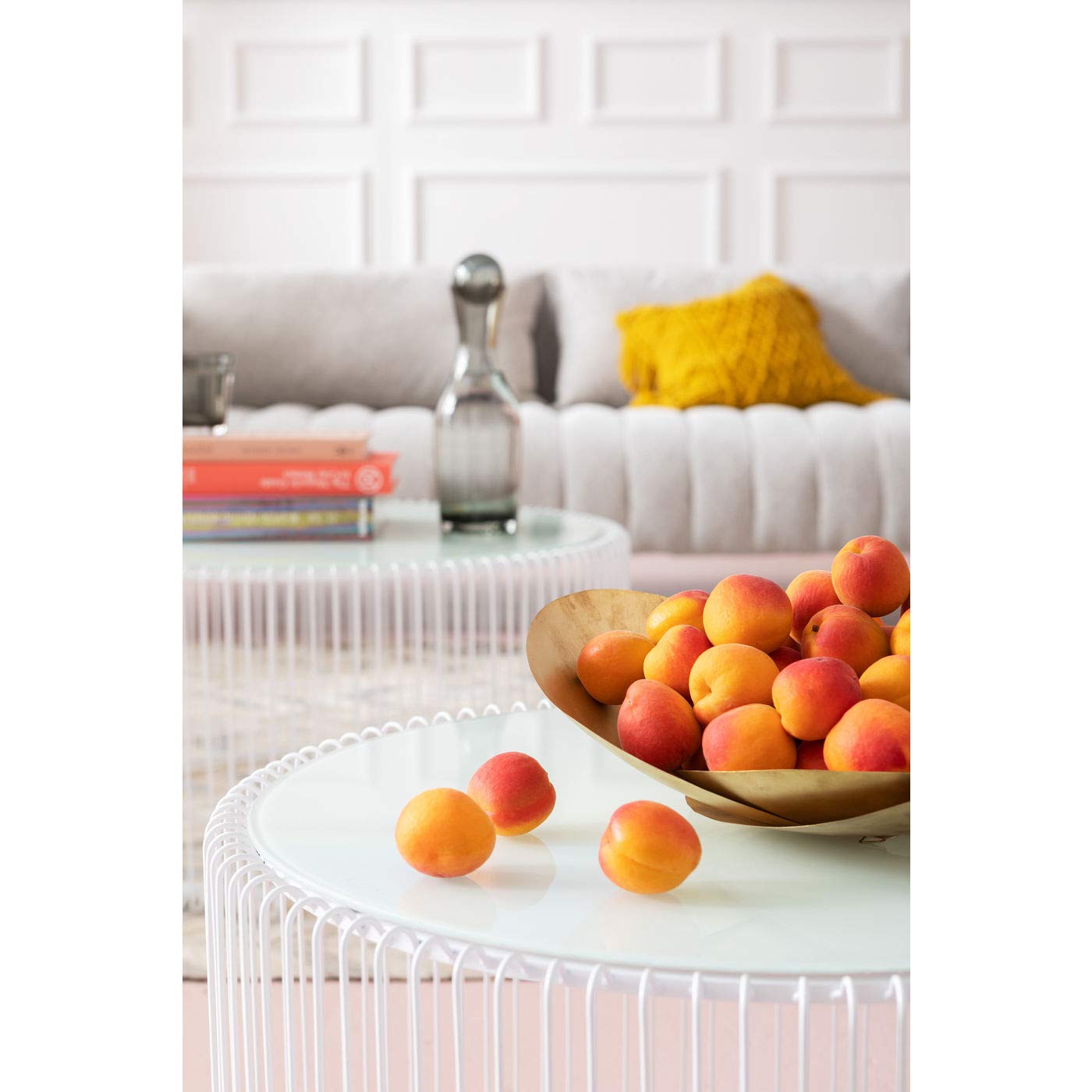 Modern White Glass Coffee Table with Steel Frame - 33.5