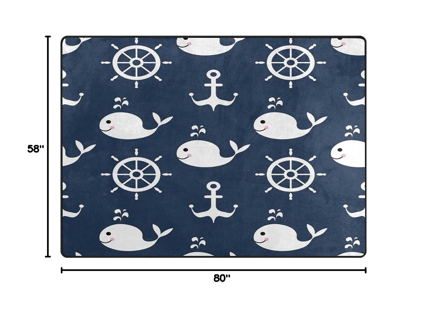 ALAZA Retro Cartoon Whale Anchor Non-Slip Area Rug 7' x 5' - Soft Living Room Bedroom Rug for Kids Nursery, Dorm Decor & Coastal Home Style