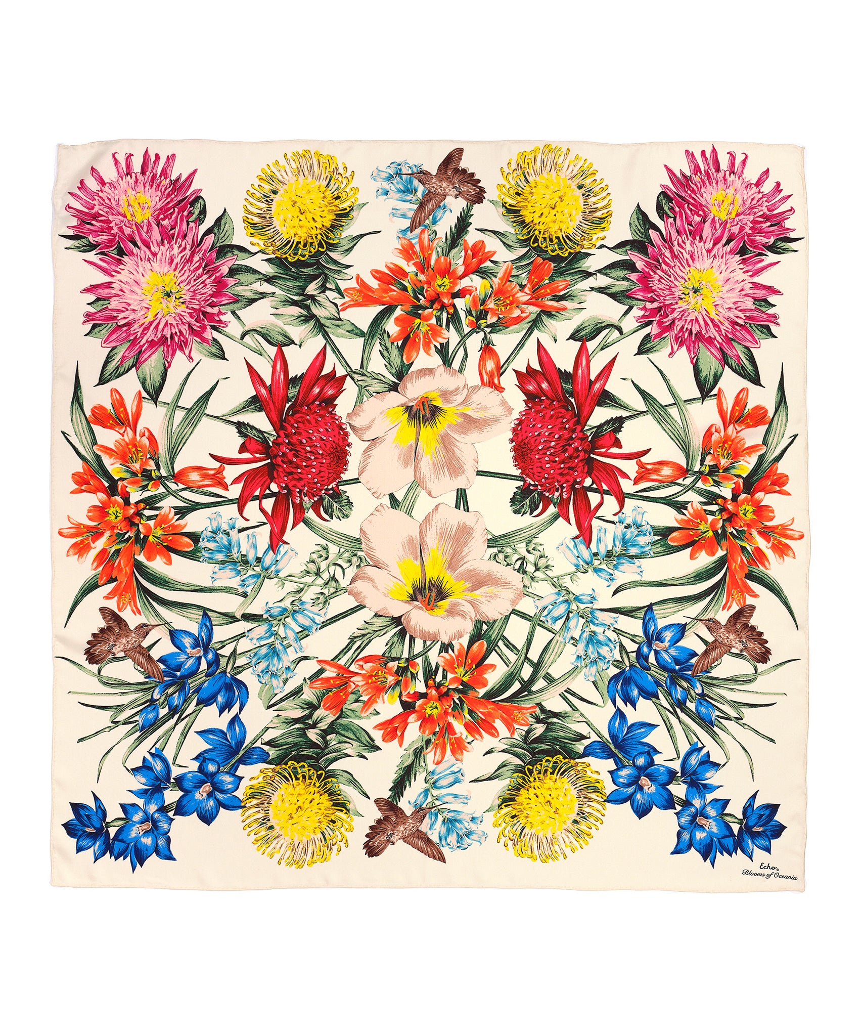 Blooms Of Oceania 35 Silk Square Scarf - Elegant Floral Print Fashion Accessory for Women, Perfect for Parties, Weddings & Office Wear