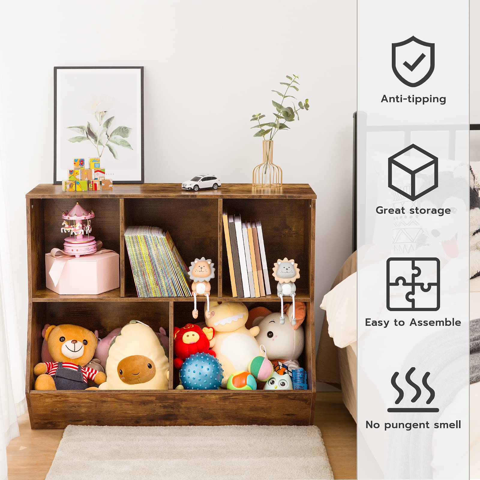 HOOBRO Kids Bookshelf with Toy Storage, 35.4
