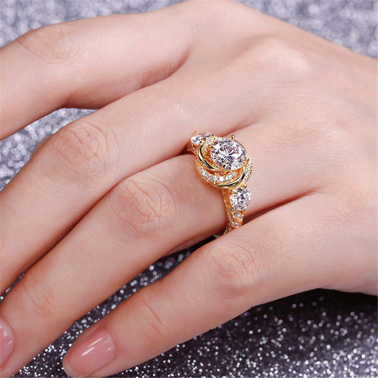 Jeulia 3 Carat Halo Simulated Diamond Engagement Ring - 925 Sterling Silver Yellow Gold Plated Cubic Zirconia Wedding Band for Women - Anniversary Promise Ring with Jewelry Gift Box - Perfect for Proposals, Weddings & Special Occasions