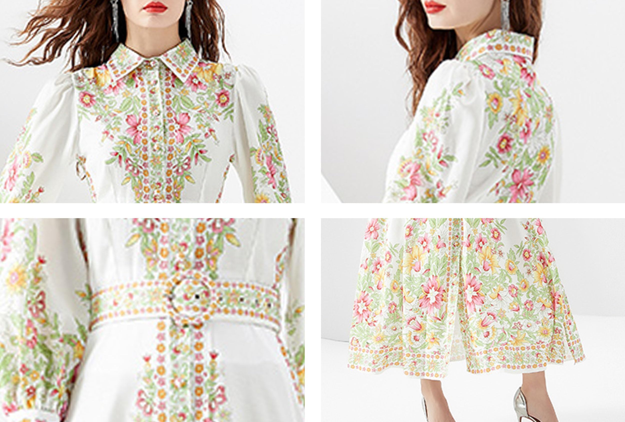 Women's Floral Print Maxi Dress with Belt - Flowy Casual Button Up Long Dress with Side Split for Summer, Beach, and Vacation Wear
